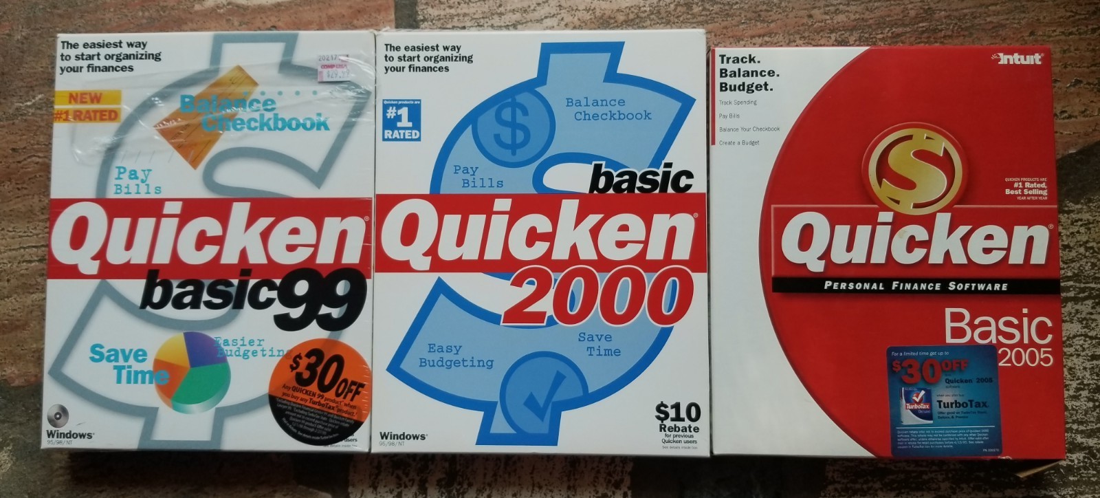 3 Disc Bundle Quicken Basic 99, Quicken 2000, Quicken 2005 For Windows 95/98/NT