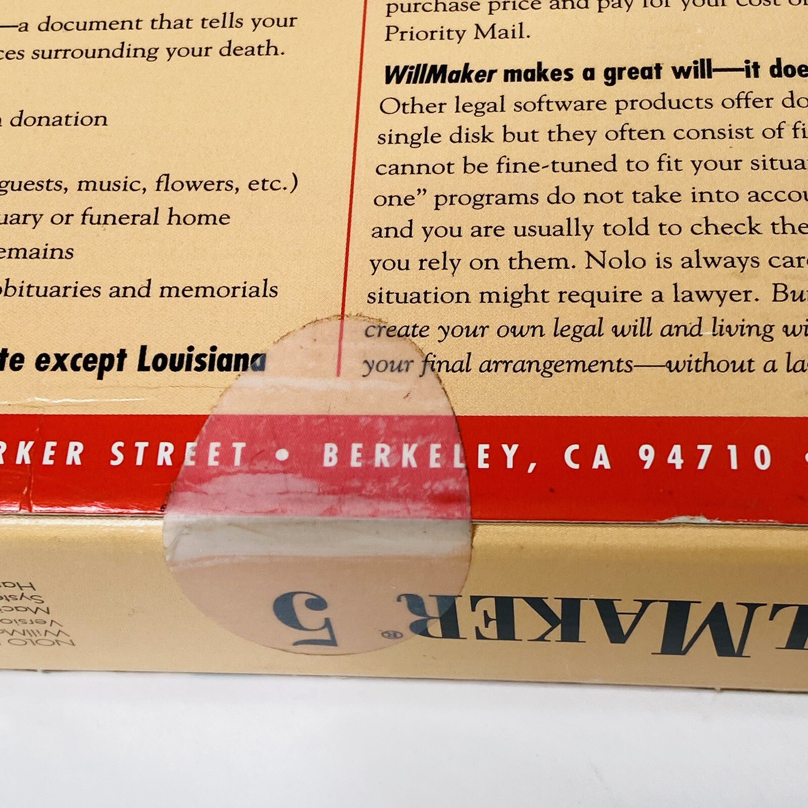 Nolo WillMaker 5 Vtg Software New Sealed NOS Macintosh