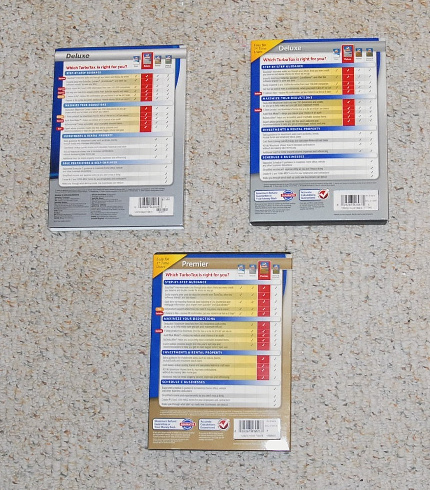 Lot 3 Intuit TurboTax , 2008 & 2009 Deluxe, 2010 Premier. Windows and Mac