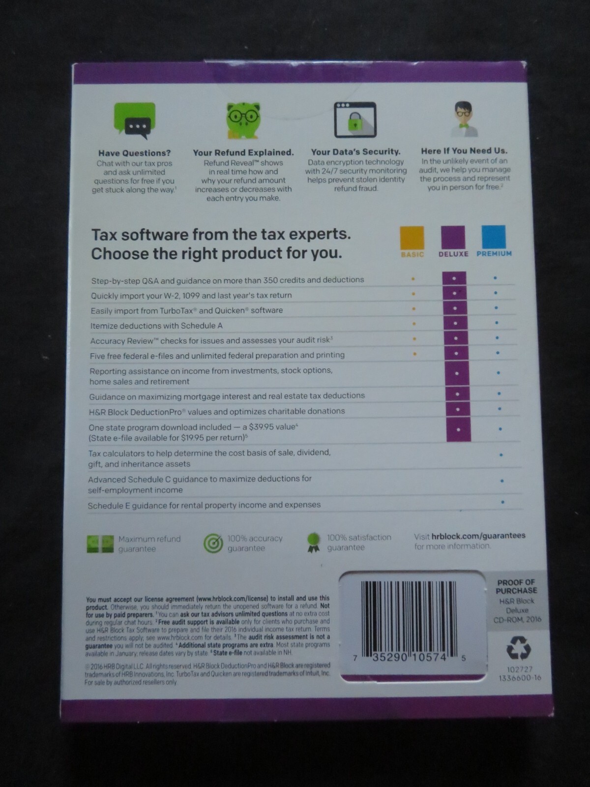 GENUINE 2016 H & R Block Deluxe Tax Software Homeowners/Investors Federal State