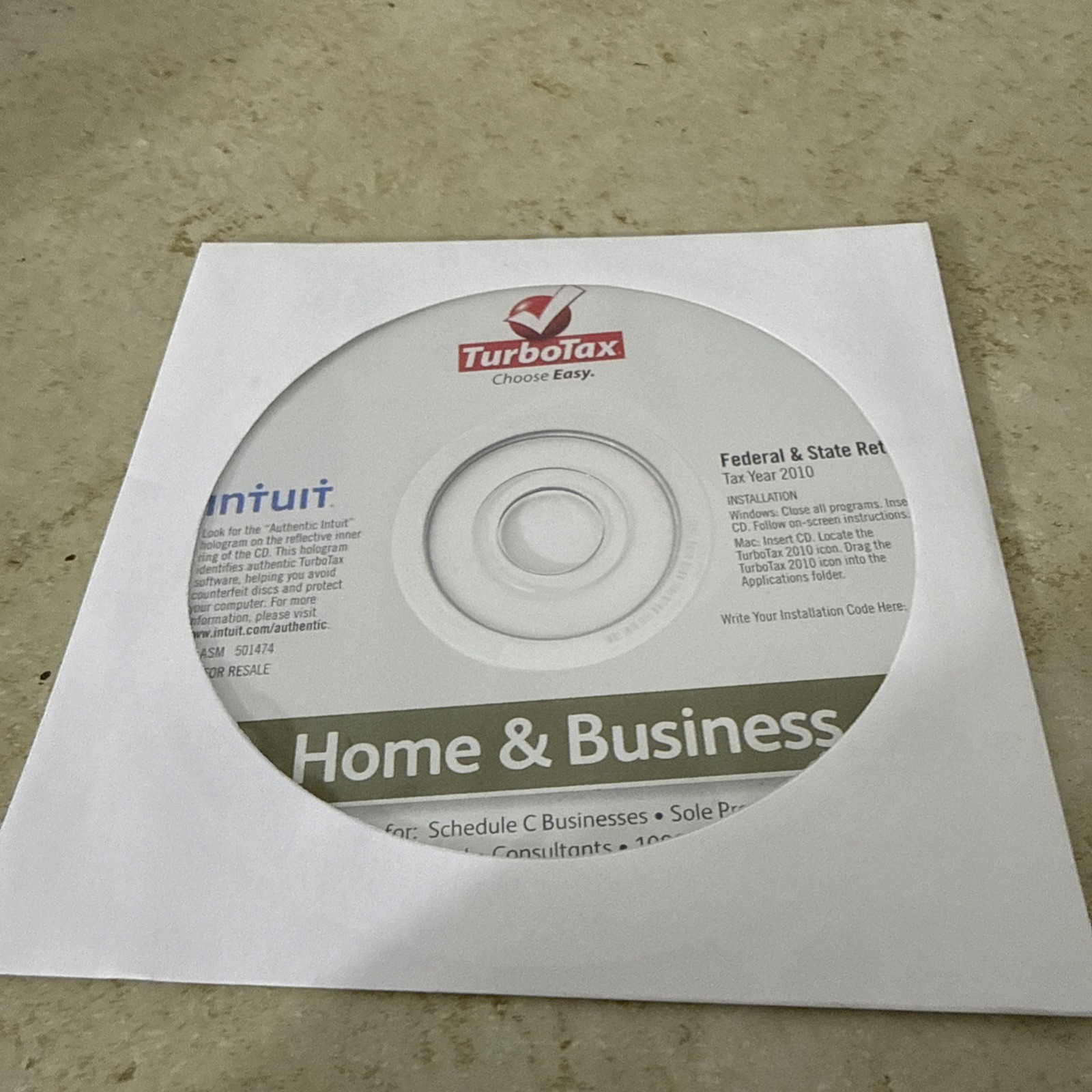 Turbotax Home and Business 2010 Federal & State Schedule C For Windows & Mac