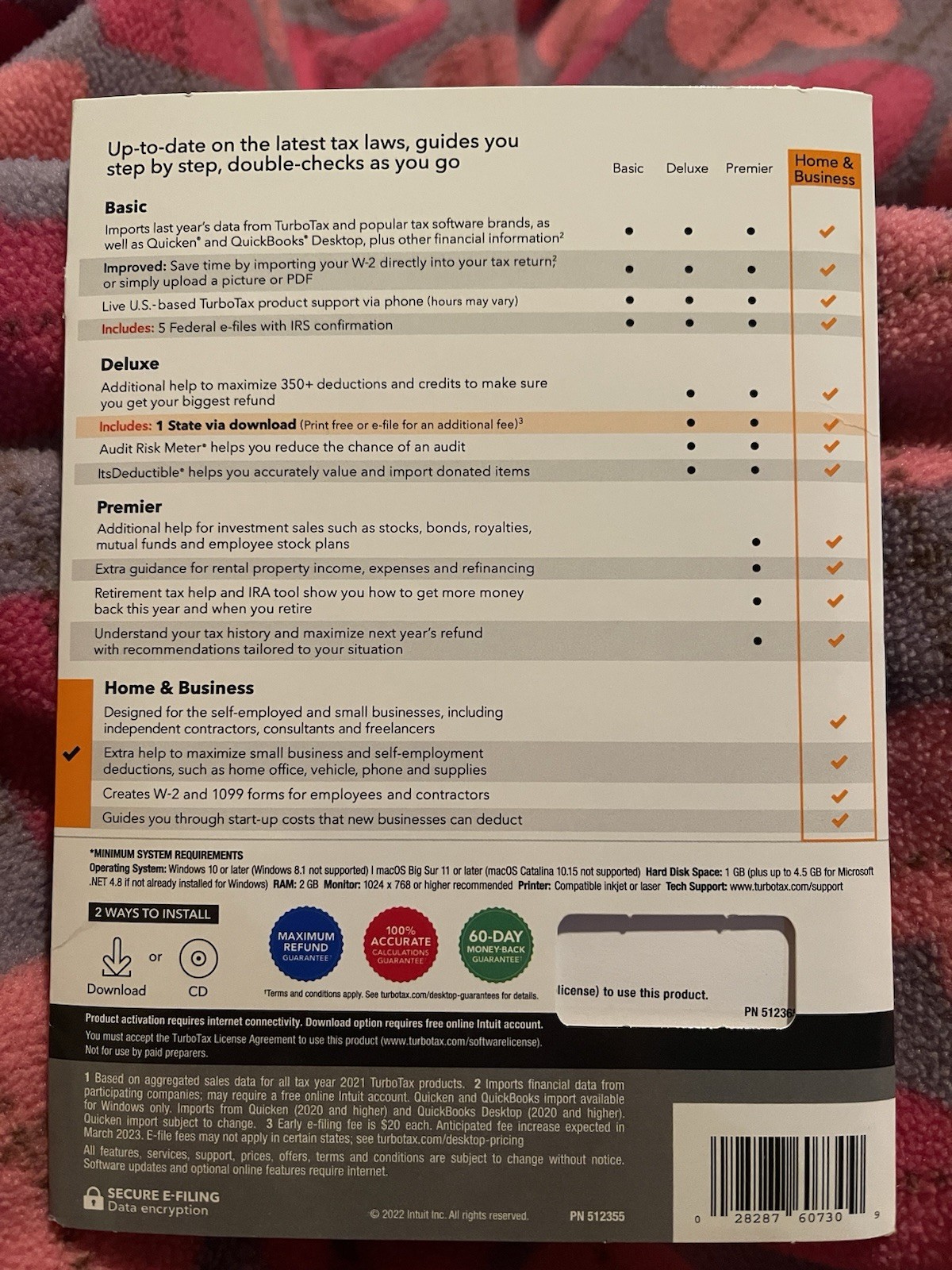 2022 Intuit TurboTax Home & Business Tax Prep CD Windows/Mac