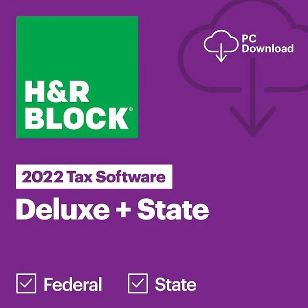 New 2022 H&R Block Tax Software Deluxe+State Edition for PC/MAC [Key Card]