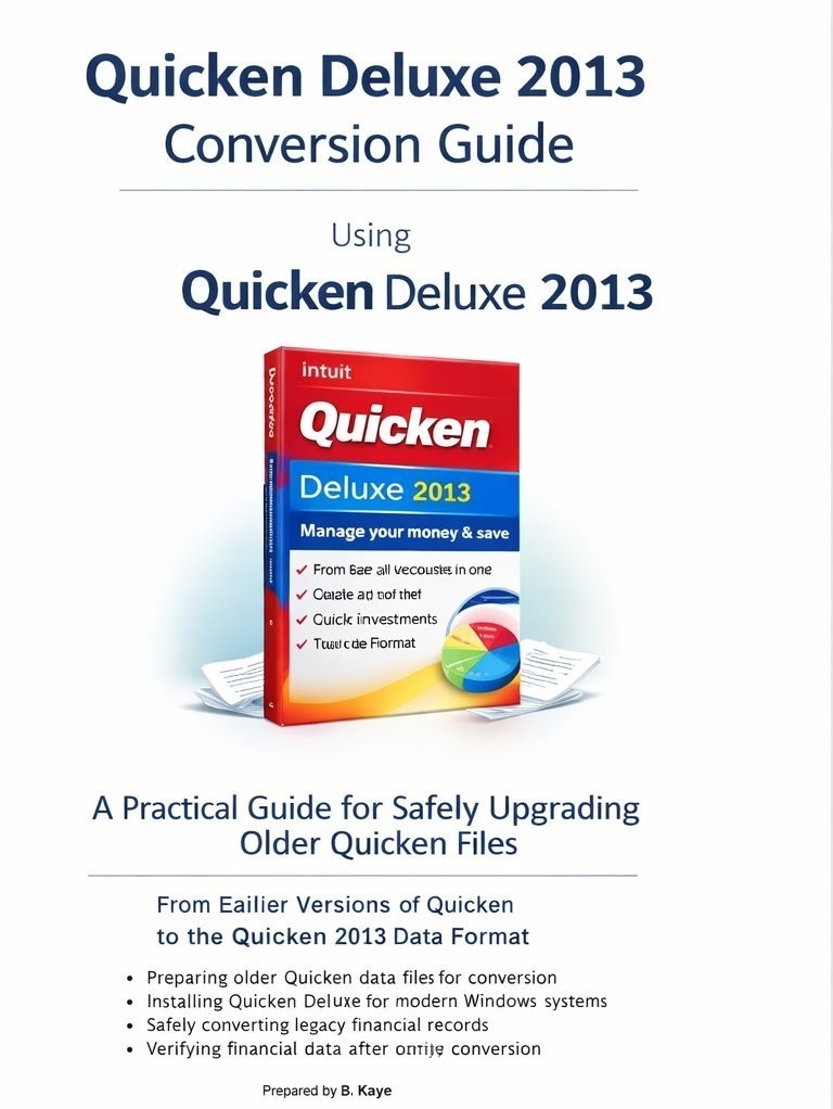 “The Quicken 2004–2010 Conversion Guide” with a FREE copy of Quicken Deluxe 2013