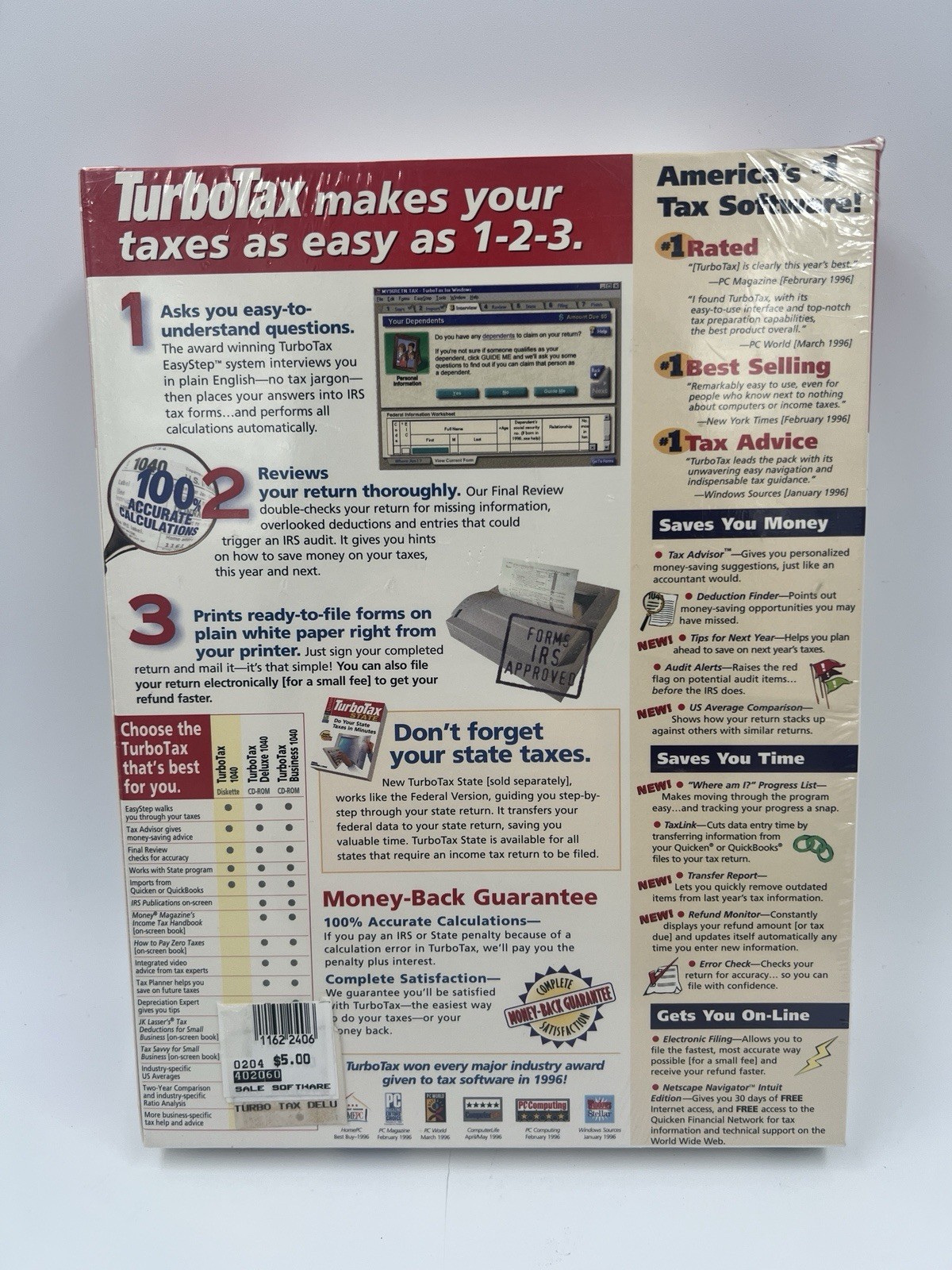 Quicken Turbo Tax 1996 Final Edition For Windows 95 & Windows 3.1 NEW SEALED
