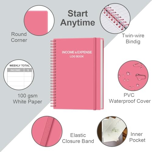 Income & Expense Log Book – A5 Income and Expense Tracker 5.8″ x 8.5″ Pink-a