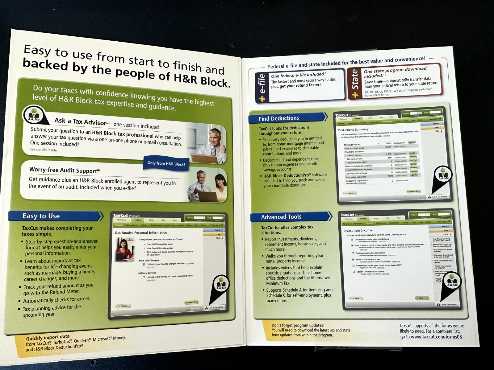 TaxCut Premium federal e file + 1 state NEW For year 2008