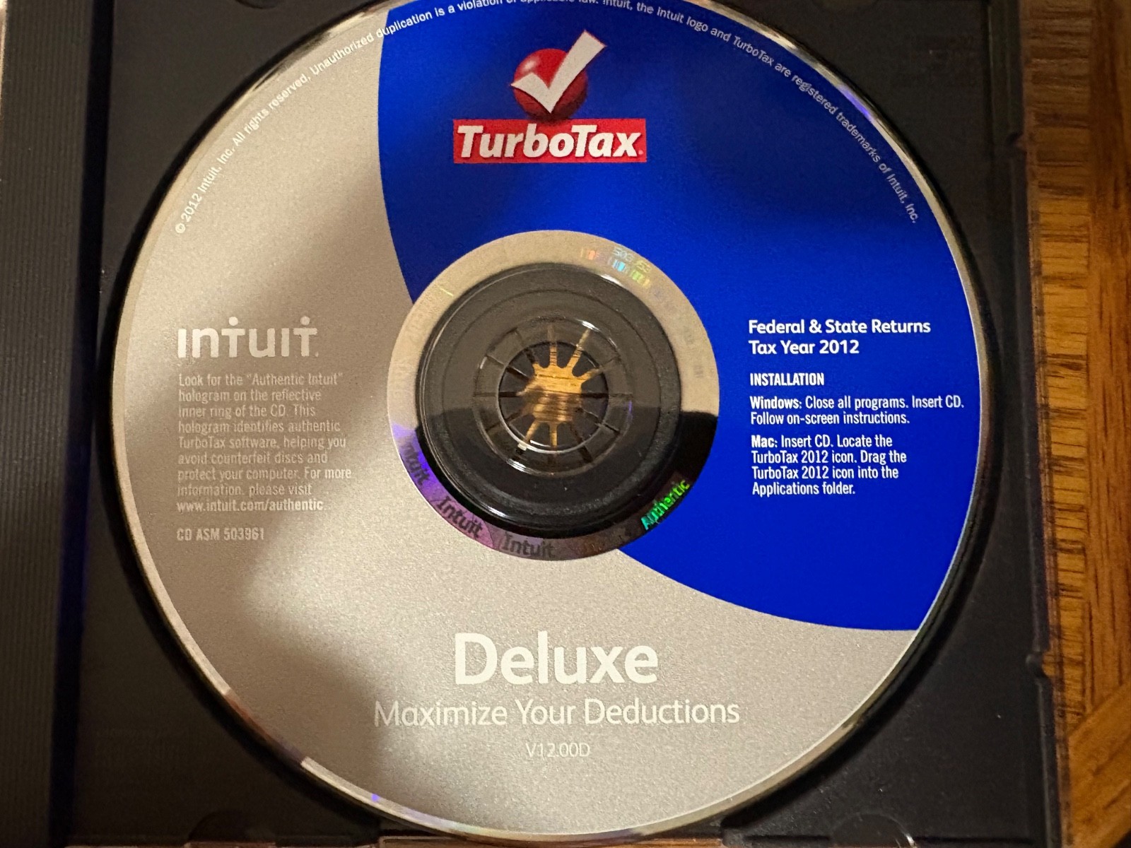 Intuit Turbotax Deluxe 2012 Software in Jewel Case