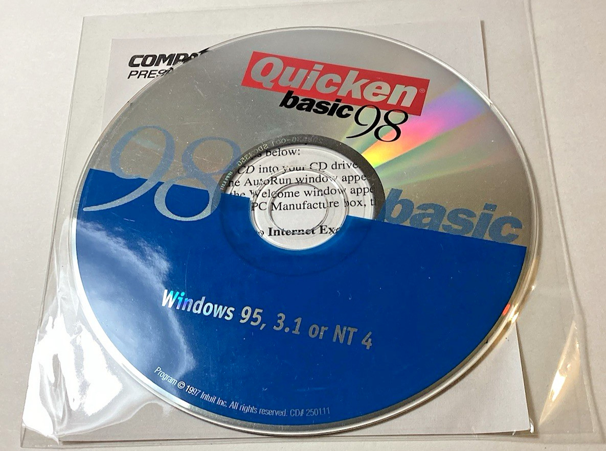 Quicken Basic 98 For Windows 95, 3.1, or NT 4 Software CD Vintage/New in plastic