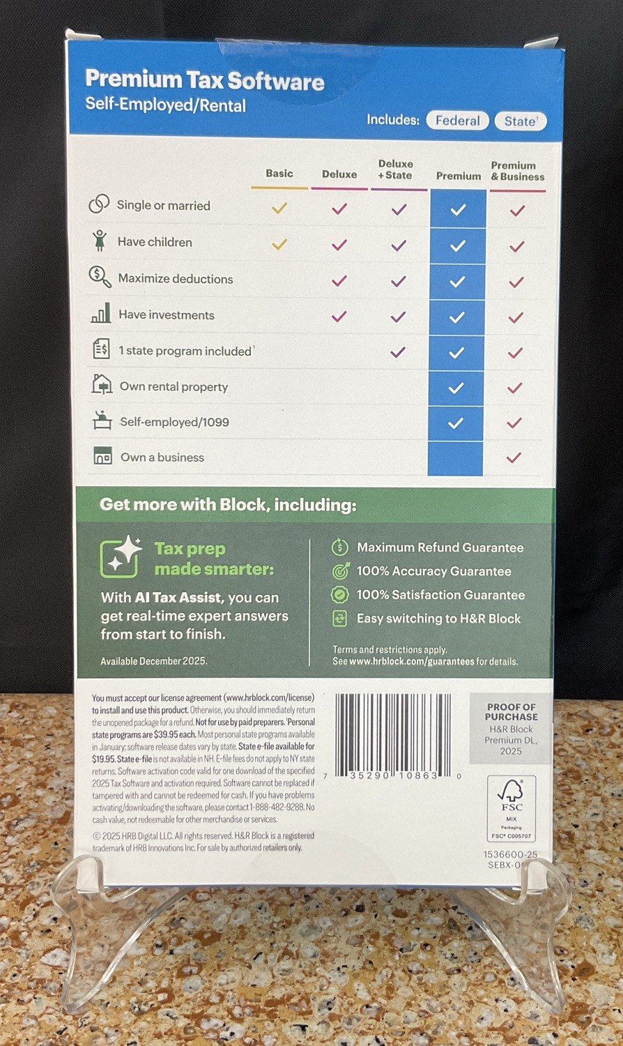 H&R Block 2025 Premium Fed & State Tax Software For PC/Mac (Key Card)