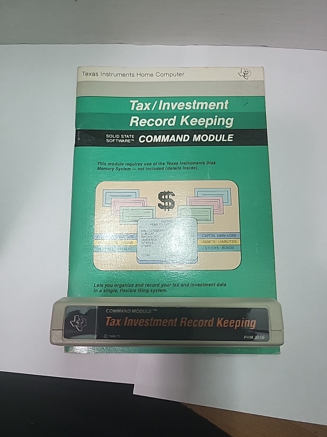 Tax/Investment Record Keeping white cartridge Texas Instruments TI994A . C 1980