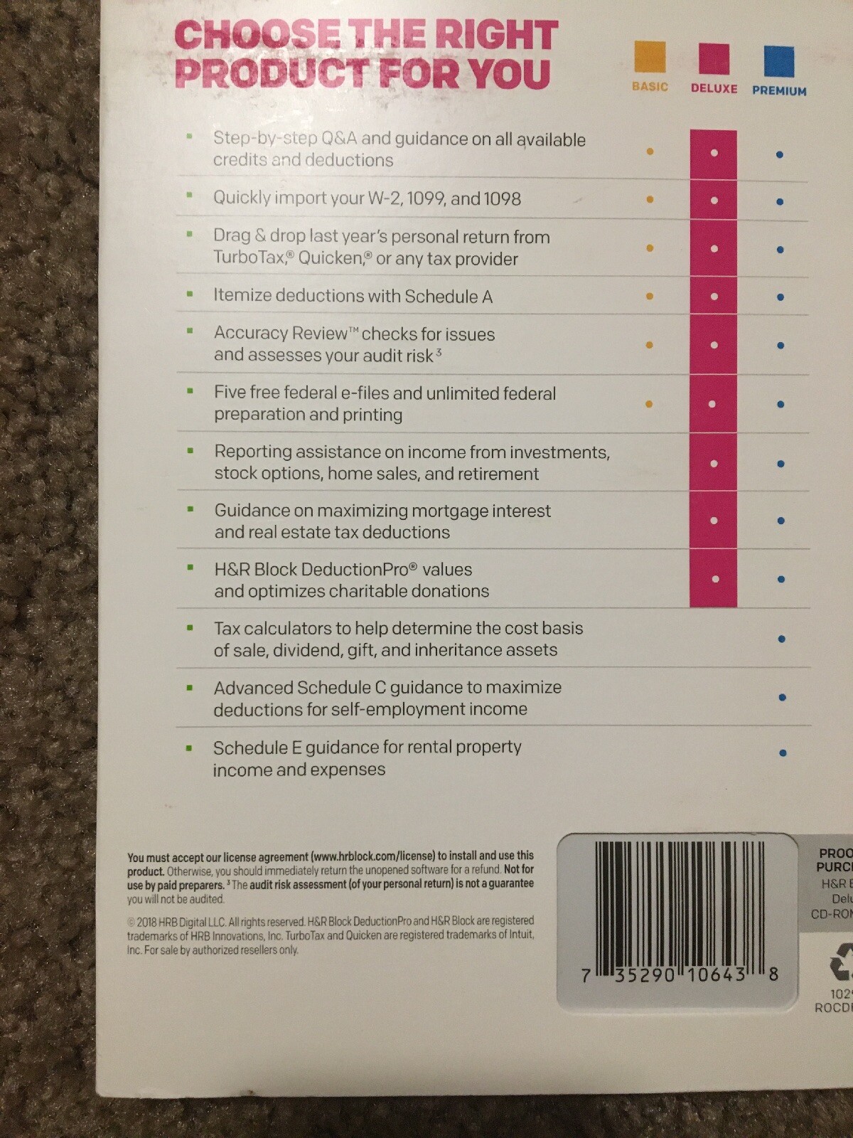 H&R BLOCK 2018 FEDERAL HOMEOWNERS/INVESTORS DELUXE TAX SOFTWARE NEW— 361