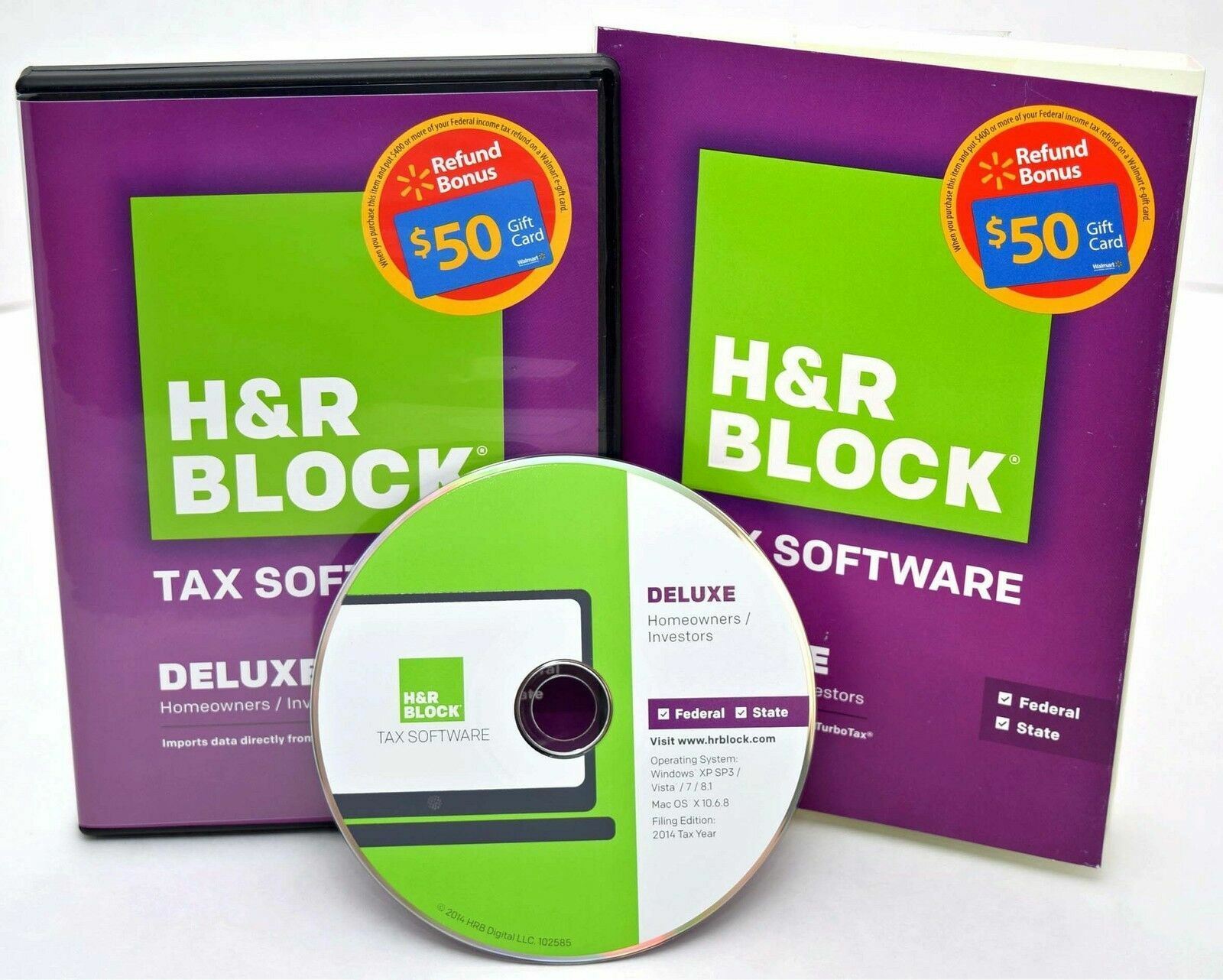 SEALED NEW H&R Block 2014 DELUXE Taxes Homeowner/Investor Federal+State tax CD