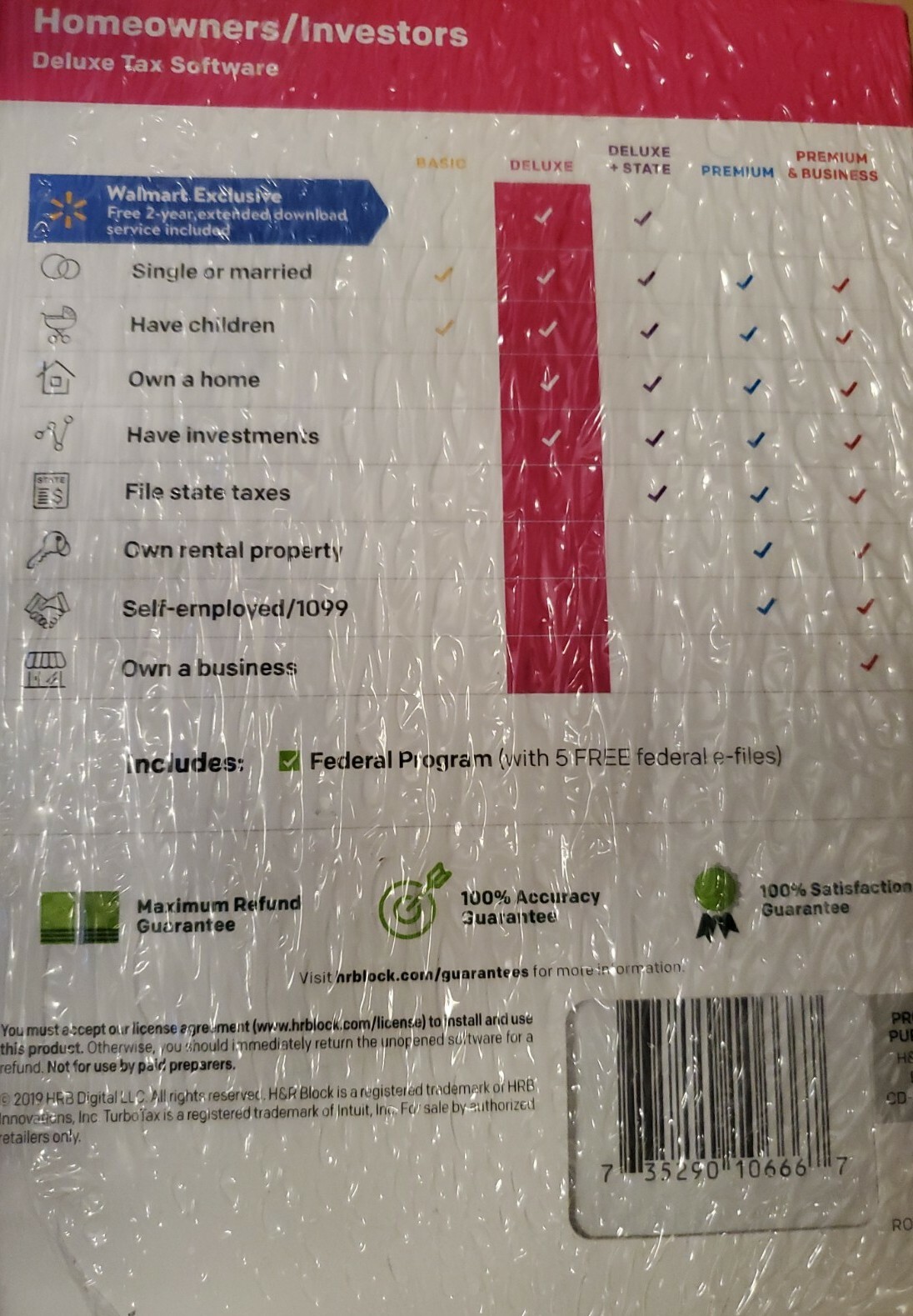 H&R Block Homeowners / Investors Deluxe Tax Software 2019 Federal