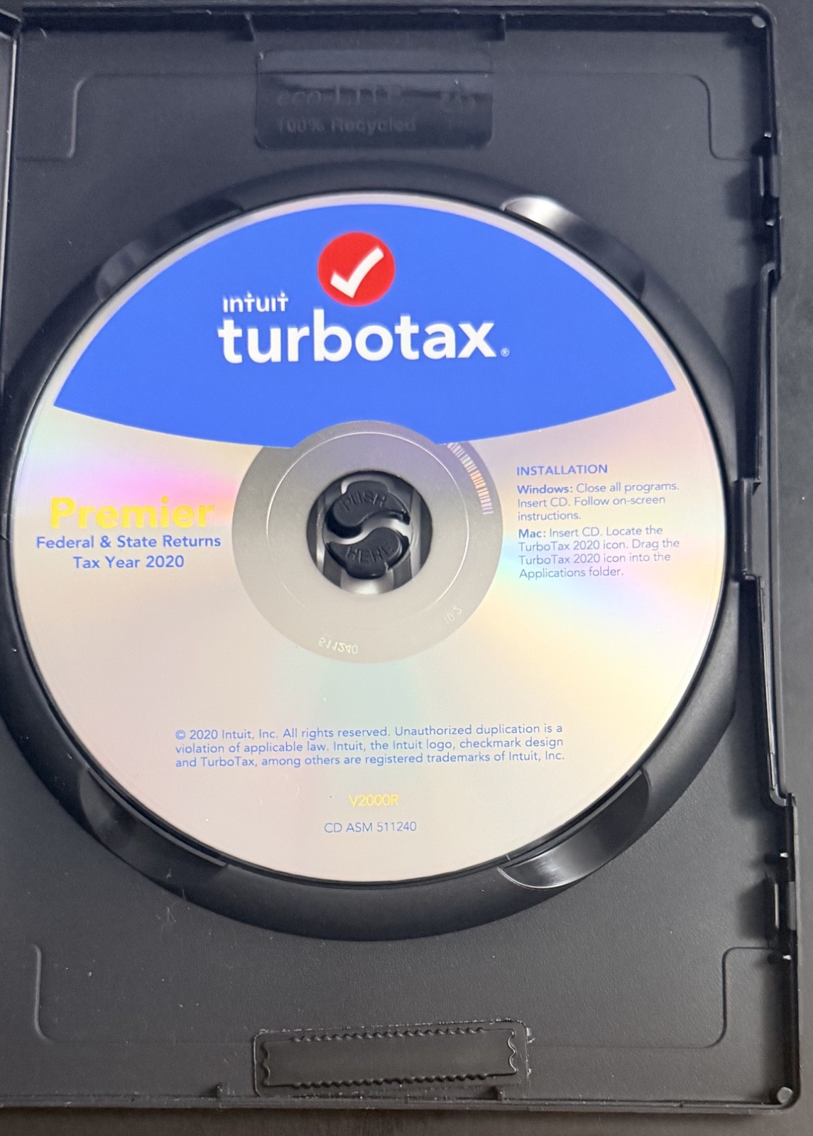 USED TurboTax Premier Federal + State 2020 CD for Windows and Mac