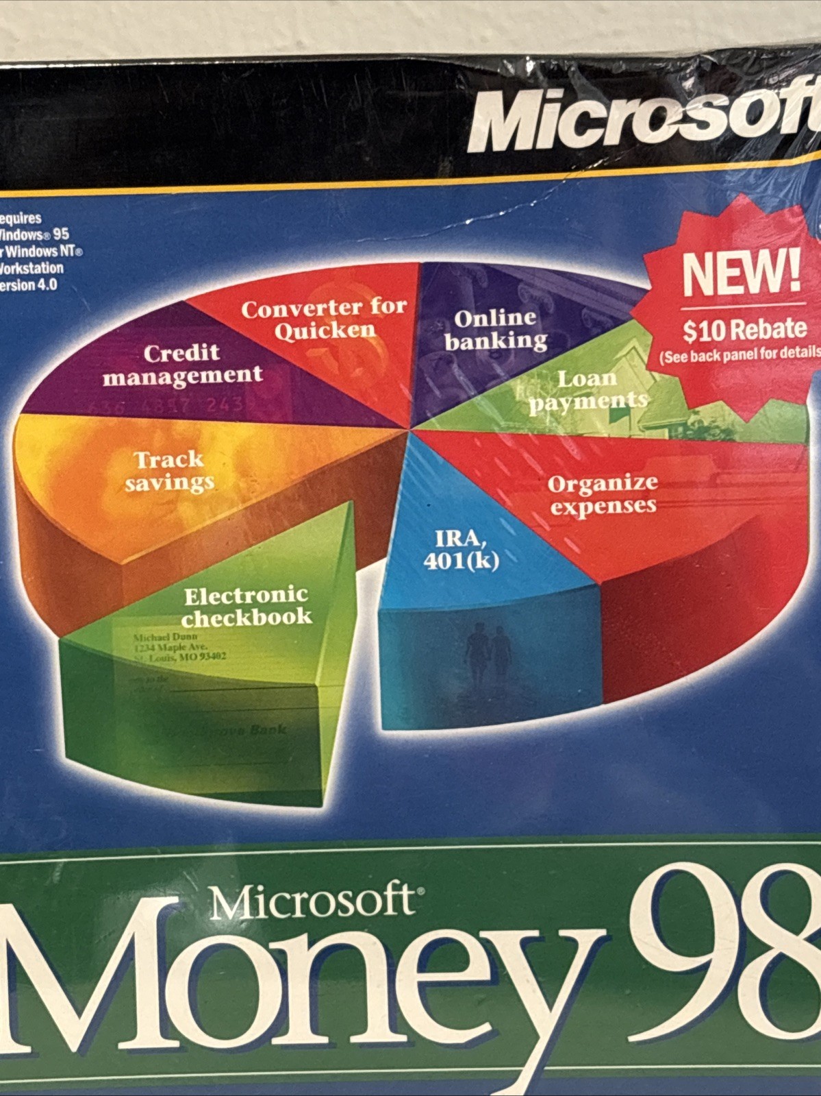 Vintage Microsoft Money 98 PC CD-ROM Software Windows 95/NT Big Box USA Made NEW