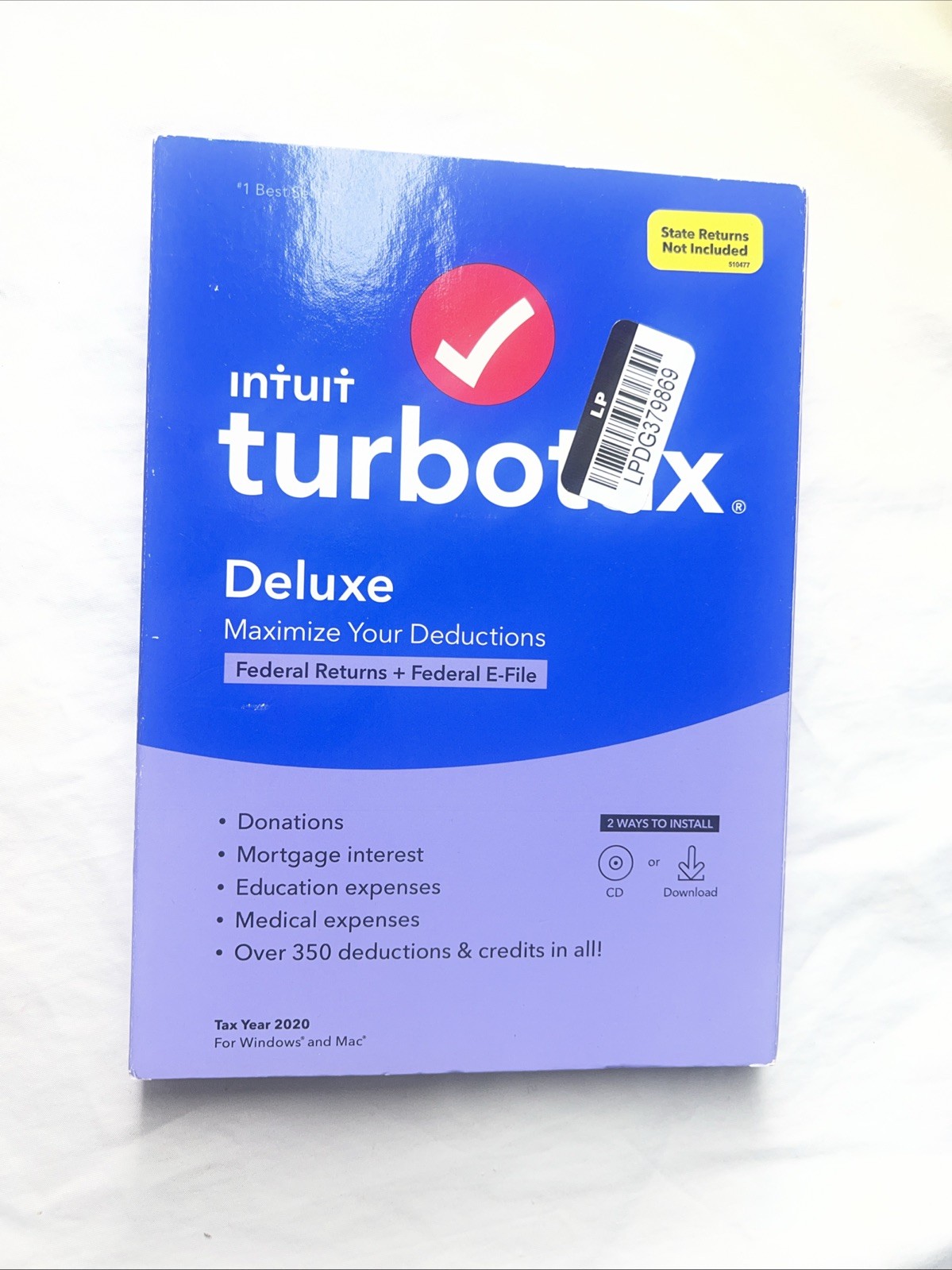 Intuit TurboTax Deluxe Tax Preparation Federal 2020 -State Returns Not Included