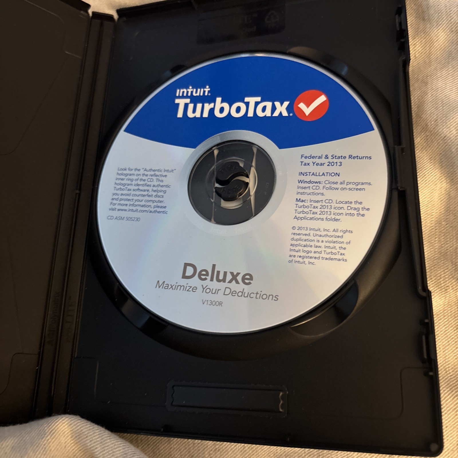 2013 TurboTax Deluxe Federal State Turbo Tax CD in original DVD Case