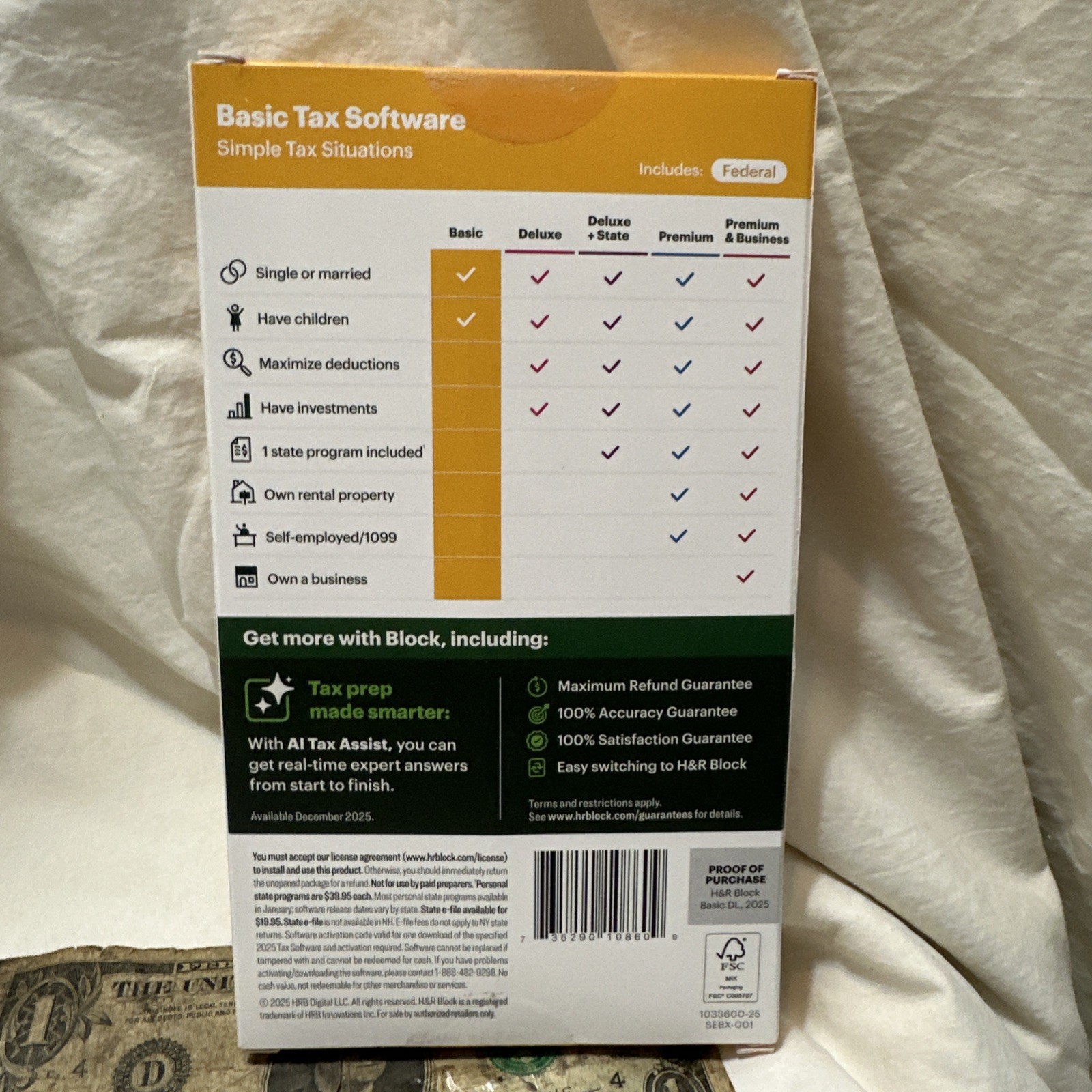 NEW 2025 H&R Block Tax Software BASIC for Win PC / Mac [Key Card] Turbotax USA