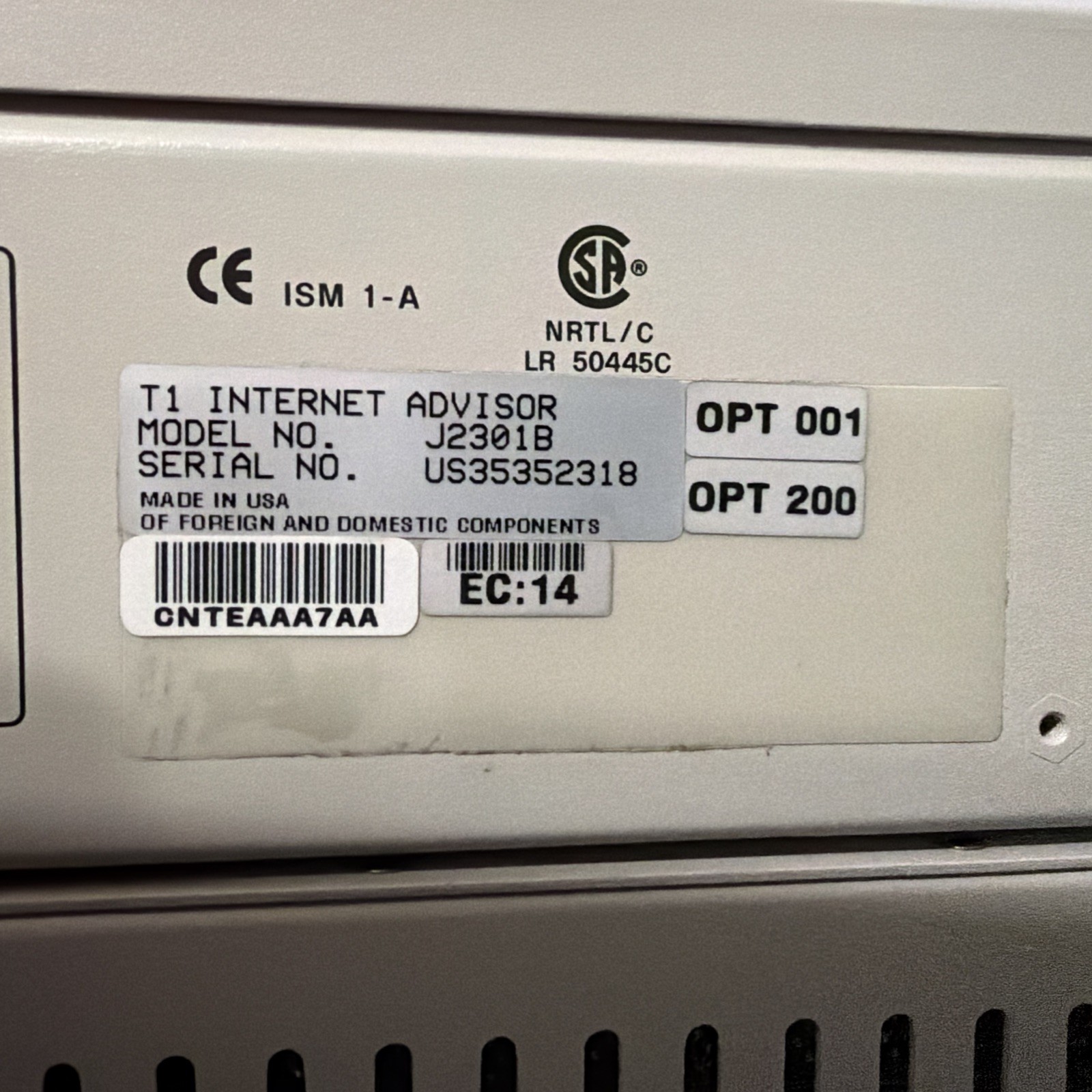 HP T1 INTERNET ADVISOR, OPT.001,200 W/ FDDI INTERFACE & RJ48C MODULES, NO POWER
