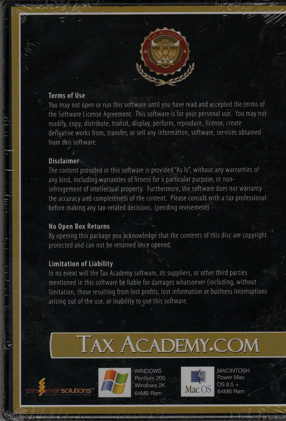 Tax Academy Prosperity Through Learning Starter PC CD-ROM Win Mac NEW SEALED