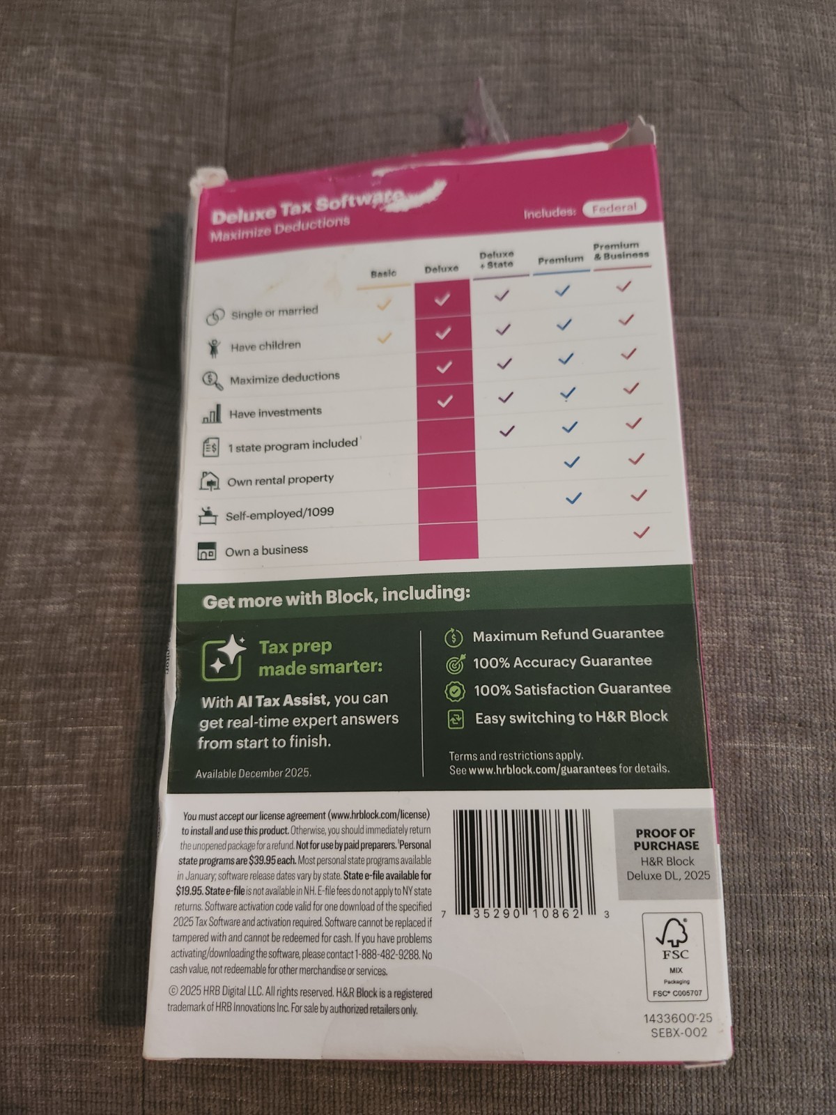 H&R Block 2025 Deluxe Tax Software Maximize Deductions *OPEN BOX*