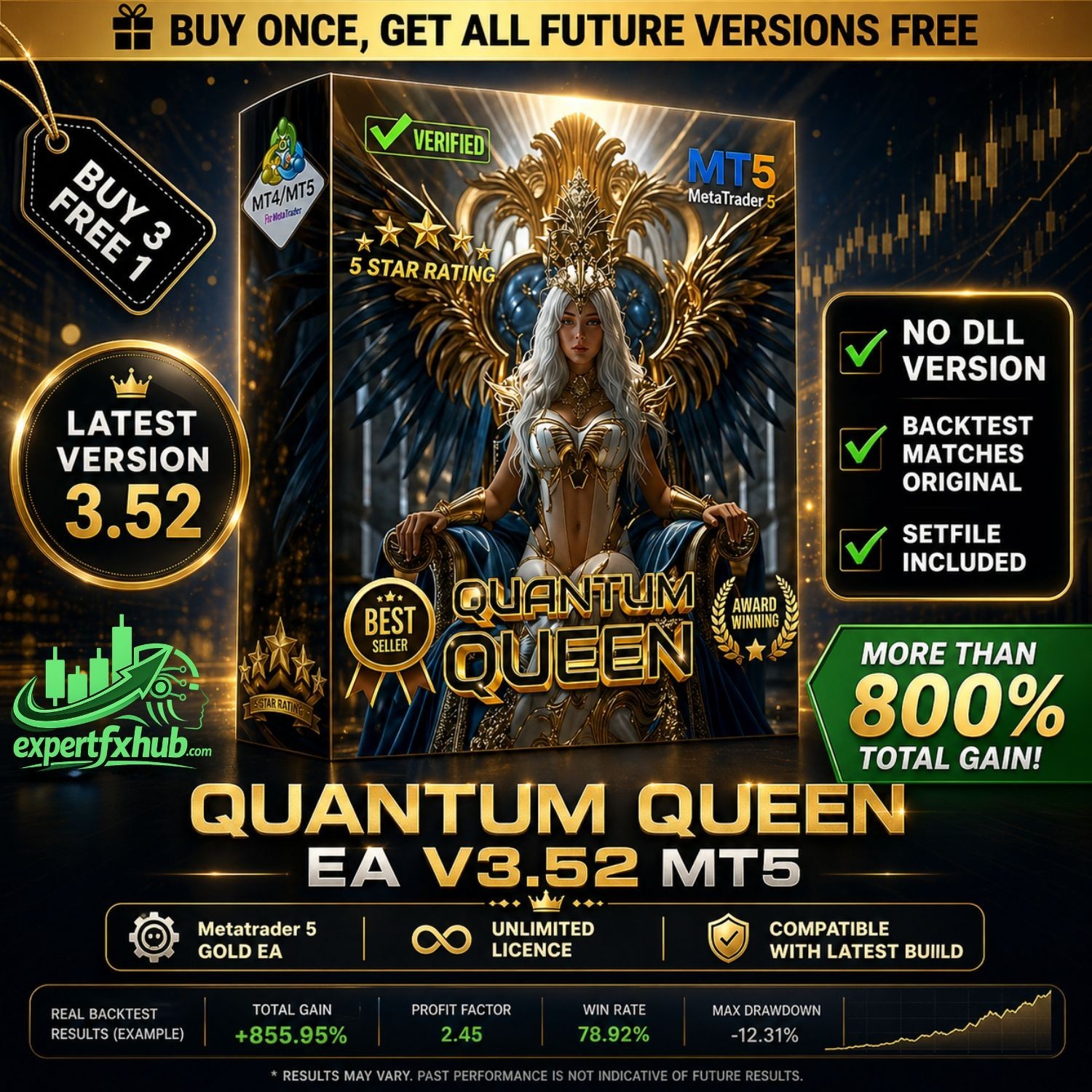 v3.52 Quantum Queen Gold EA MT5 metatrader algo trading robot scalping ftmo