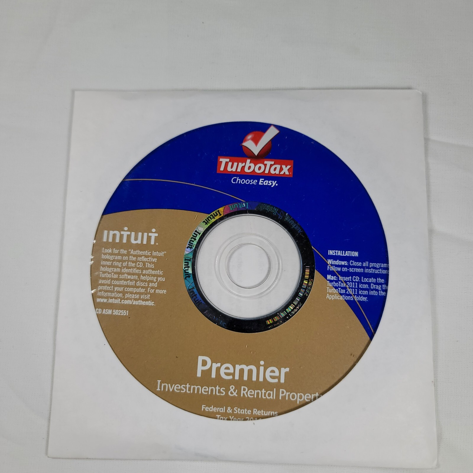 2011 TurboTax Premier, Investment And Rental Property. Fed and State. Intuit