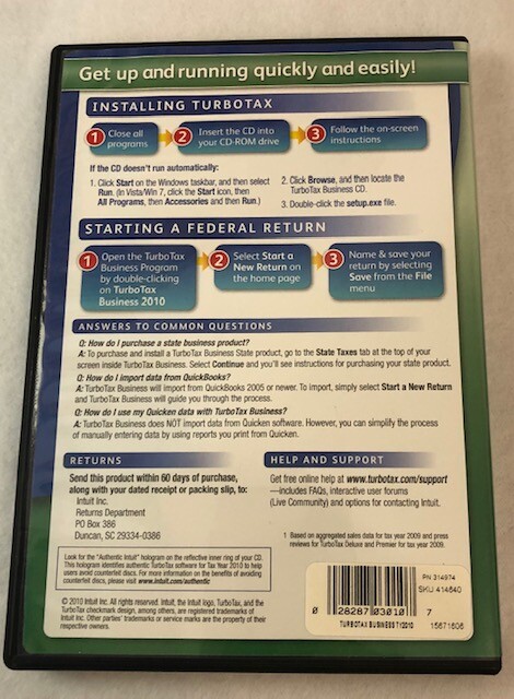 2010 TurboTax BUSINESS Federal Returns/E-file for Windows