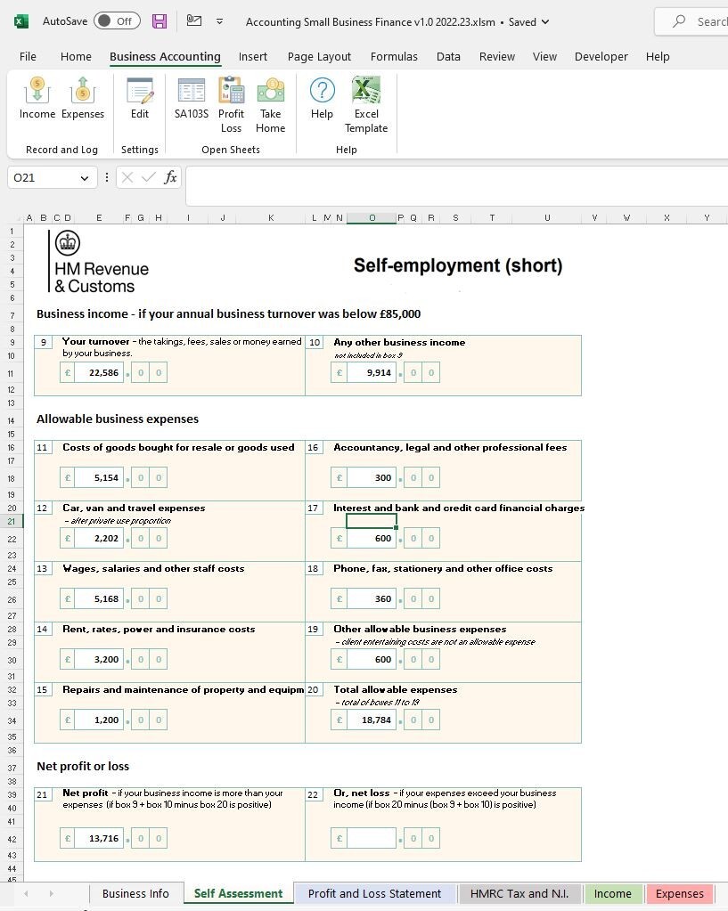 Accounting Small Business Finance Bookkeeping Self Employed Excel Spreadsheet