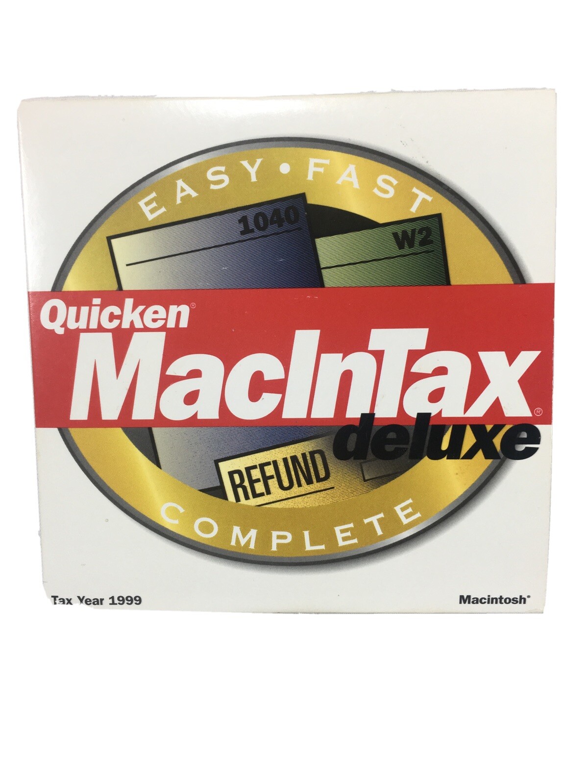 Used 1999 Quicken MacInTax Deluxe in orig sleeve. Complete Federal/State CD disc