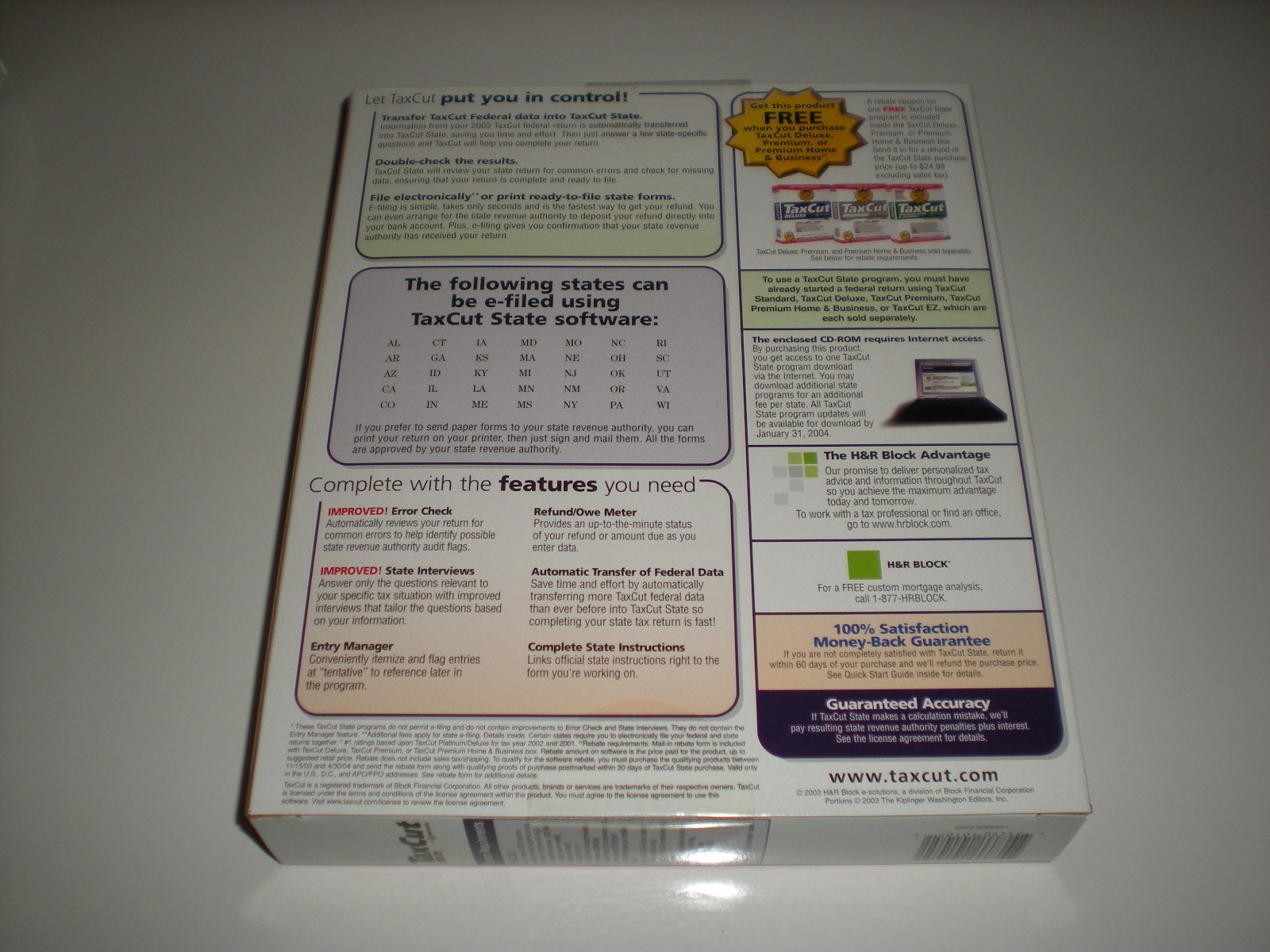 H&R Block TaxCut 2003 State version. New in box.