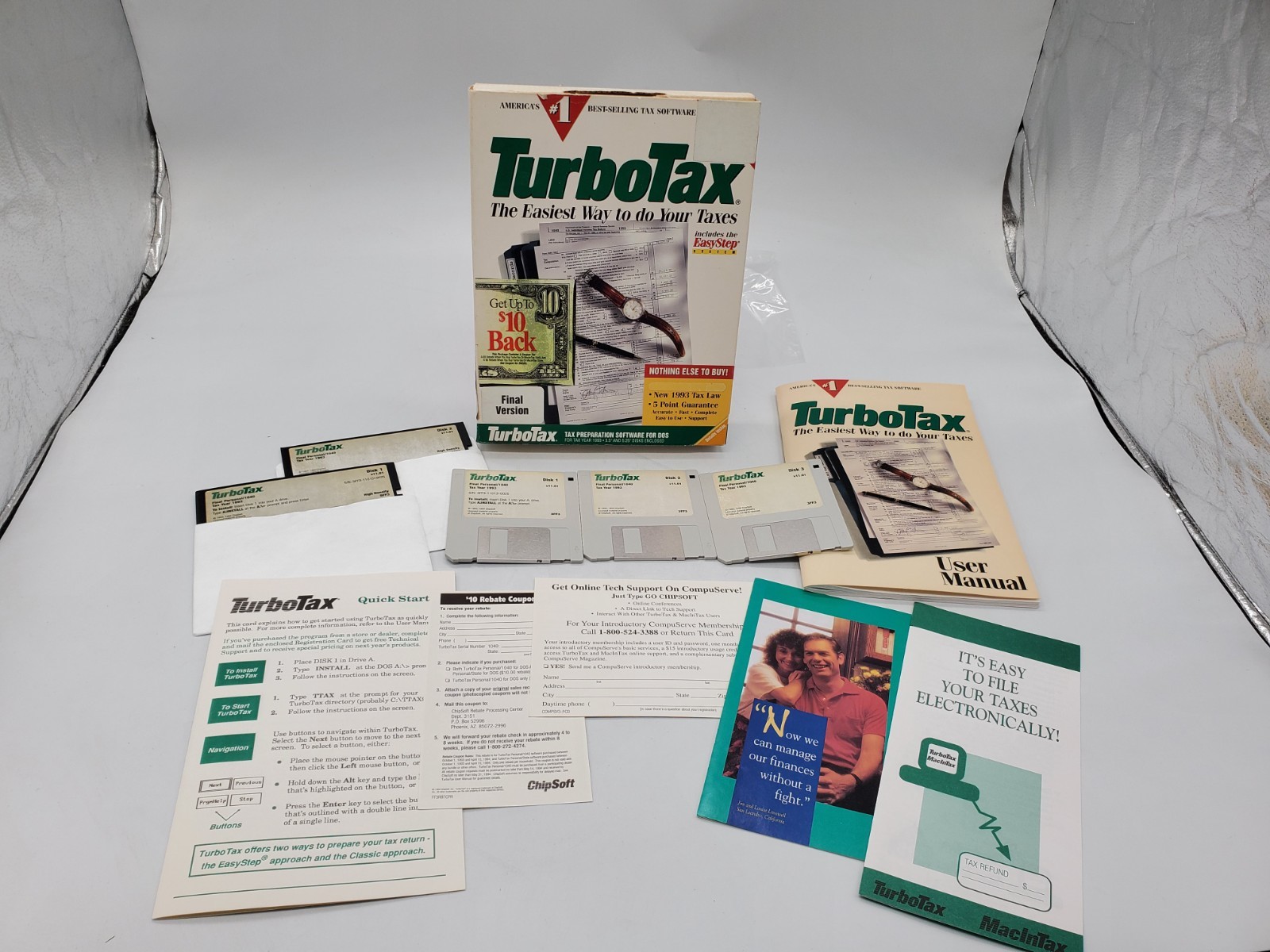 TurboTax Tax Year 1993 -Final Ver (ChipSoft, 3.5 & 5.25 Disks, DOS) Vintage CIB