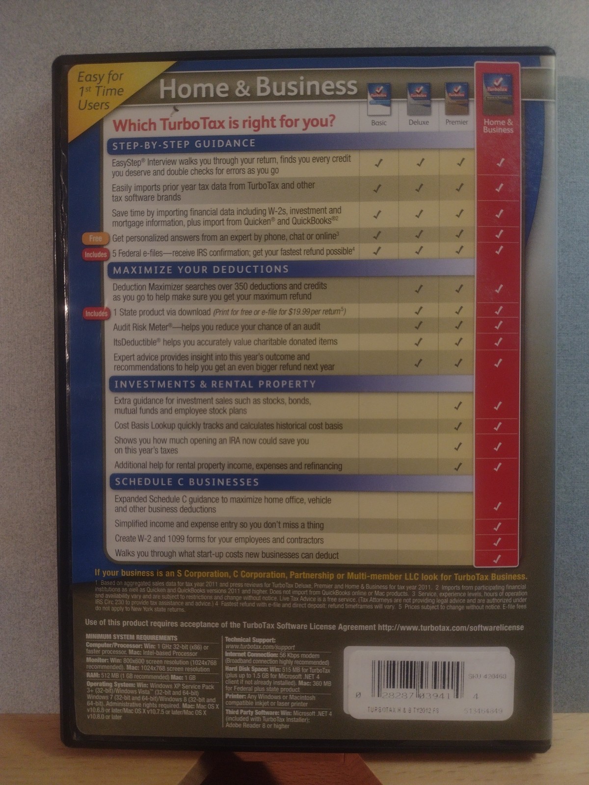 2012 TurboTax Home and Business CD Windows/Mac
