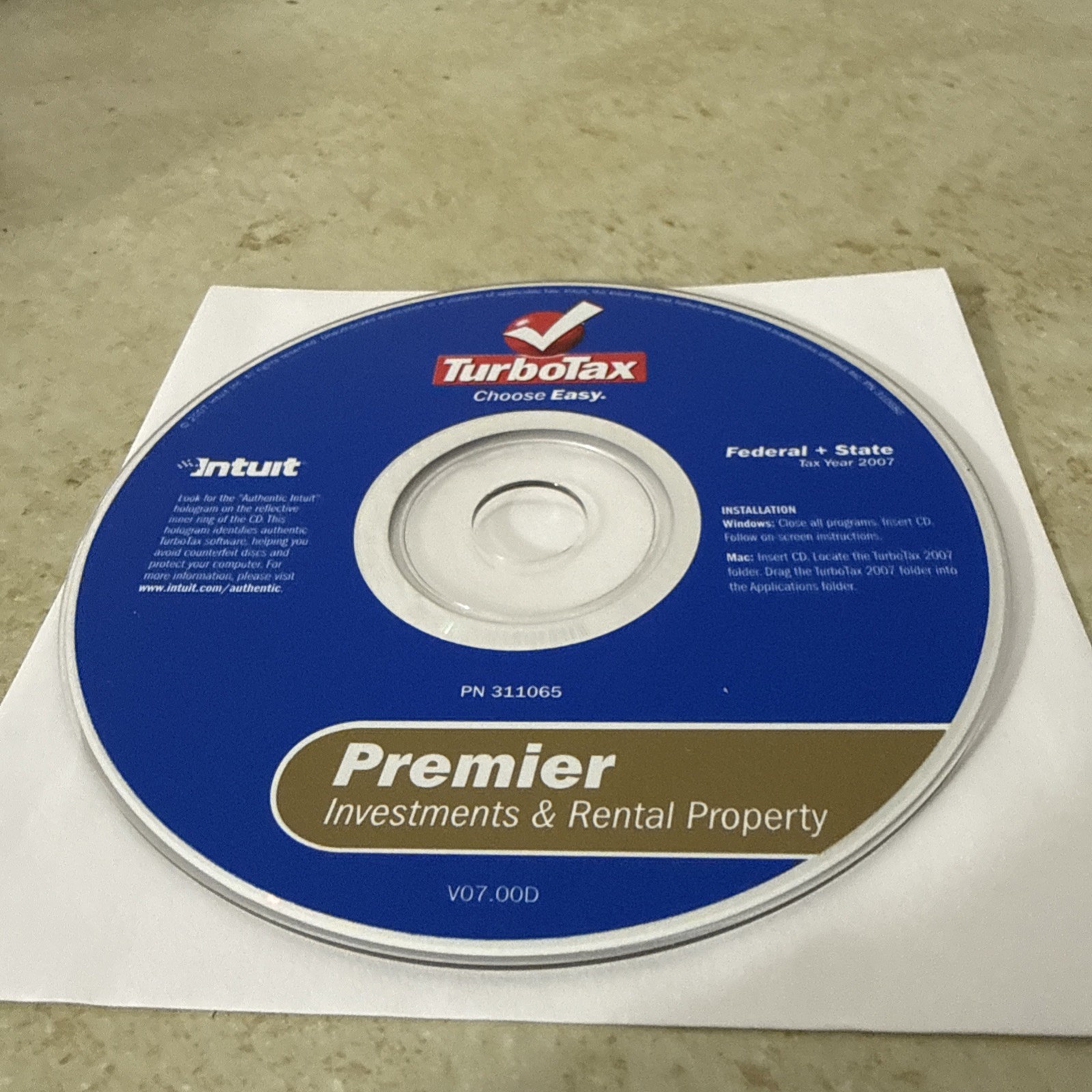 TURBOTAX 2007 PREMIER Investments & Rental Property