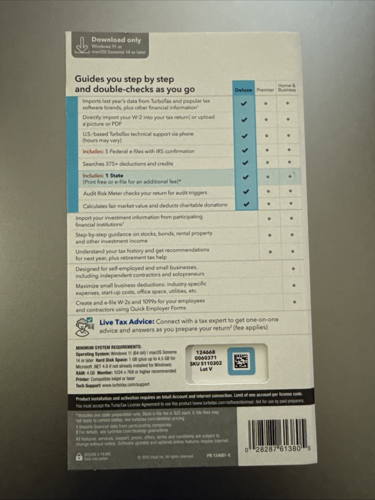 TurboTax Deluxe Desktop 2025 Federal & State Tax Return Product Key Card Desktop