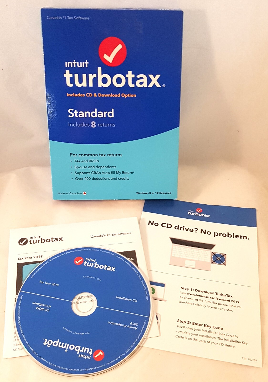 TurboTax Standard Deluxe CD/Download 2019 Bilingual Canada Canadian Tax 8 Return
