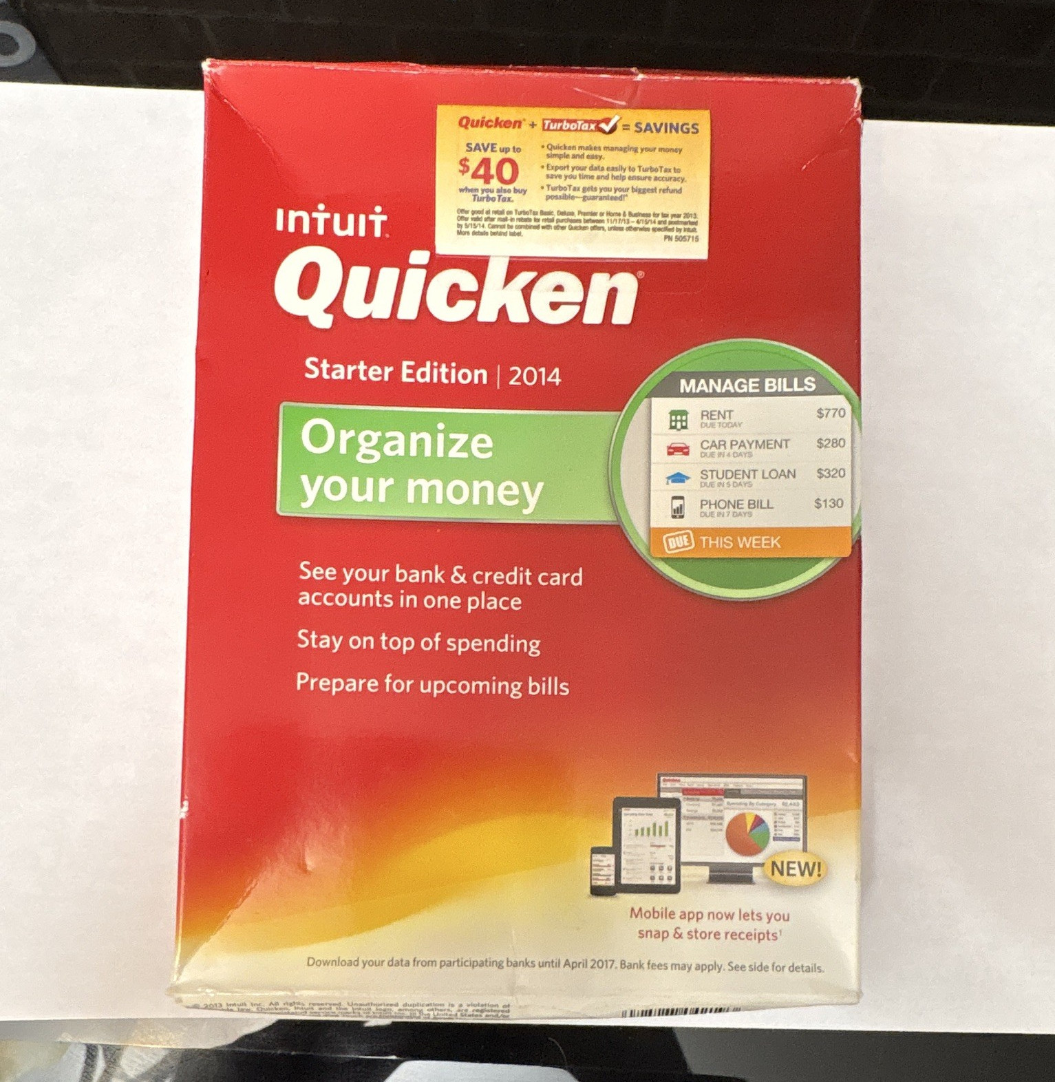 Intuit Quicken Starter Edition 2014 Personal Finance CD for Windows ORIGINAL BOX