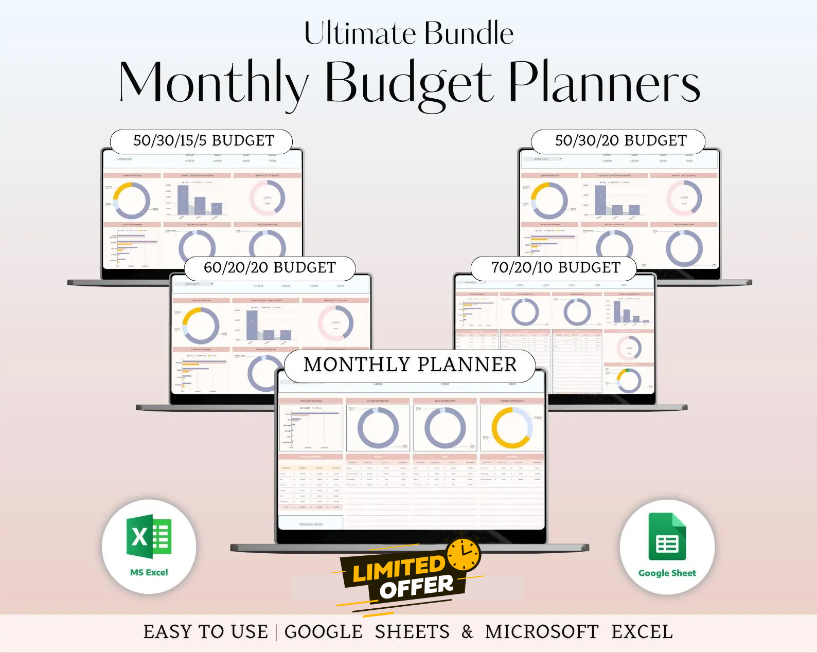Ultimate Monthly Budget Spreadsheet Bundle | 5-in-1 Google Sheets & Excel