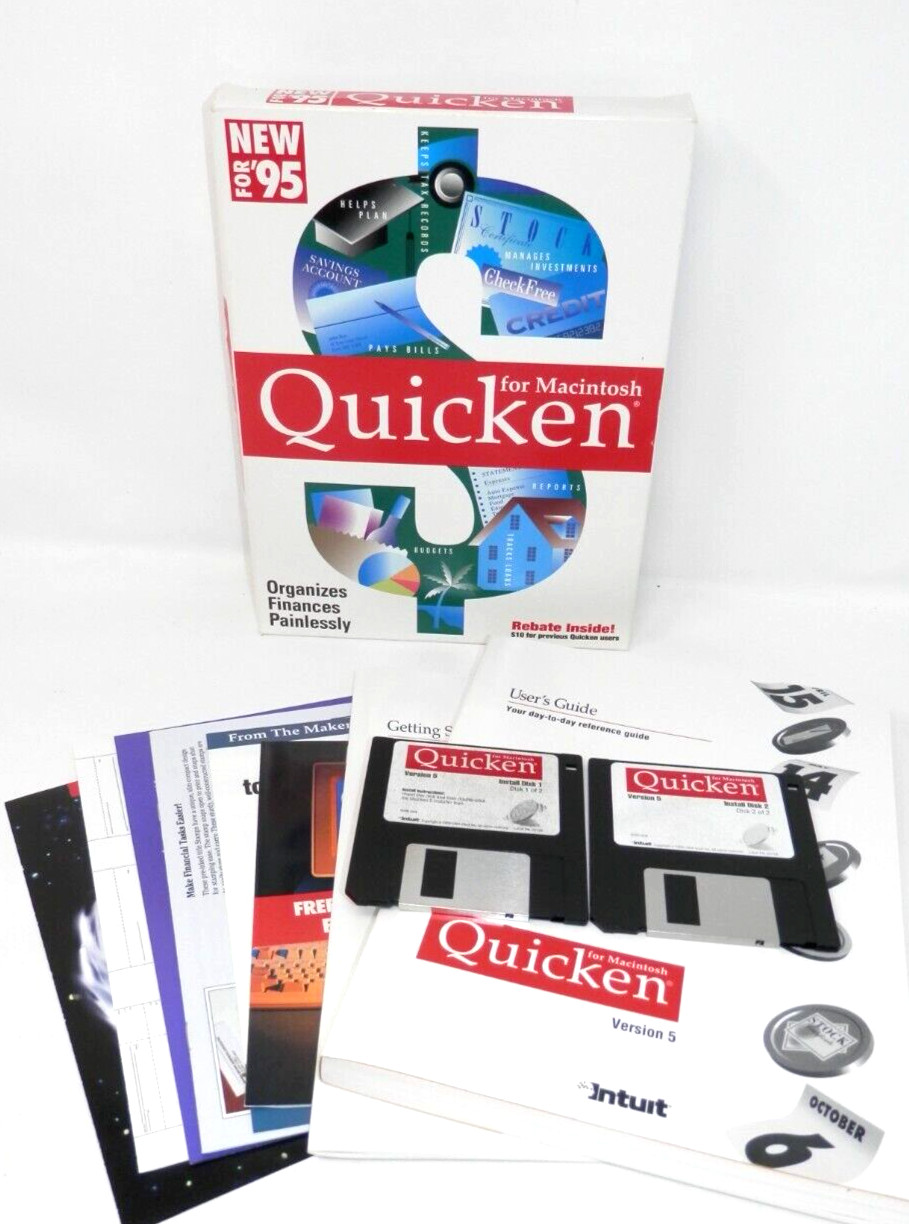 Quicken for Macintosh Version 5 New for 95 • 3.5″ Floppy Big Box Software Intuit