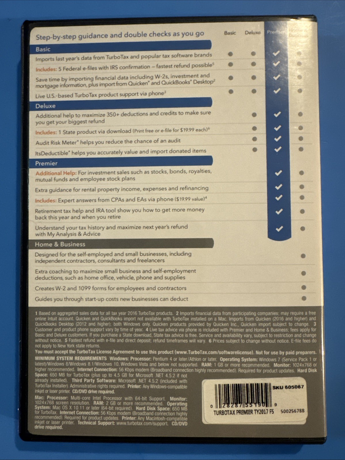 2017 Intuit TurboTax Premier Investments Personal Tax CD Windows & Mac Very Good