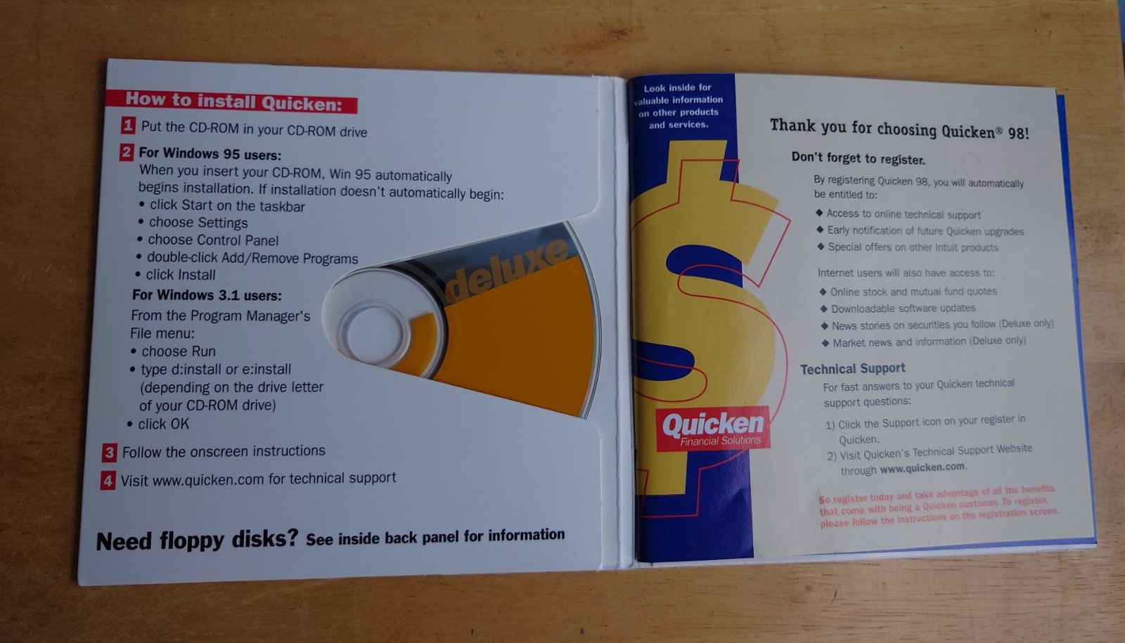 Quicken Deluxe 98 Original Packaging CD Windows Software