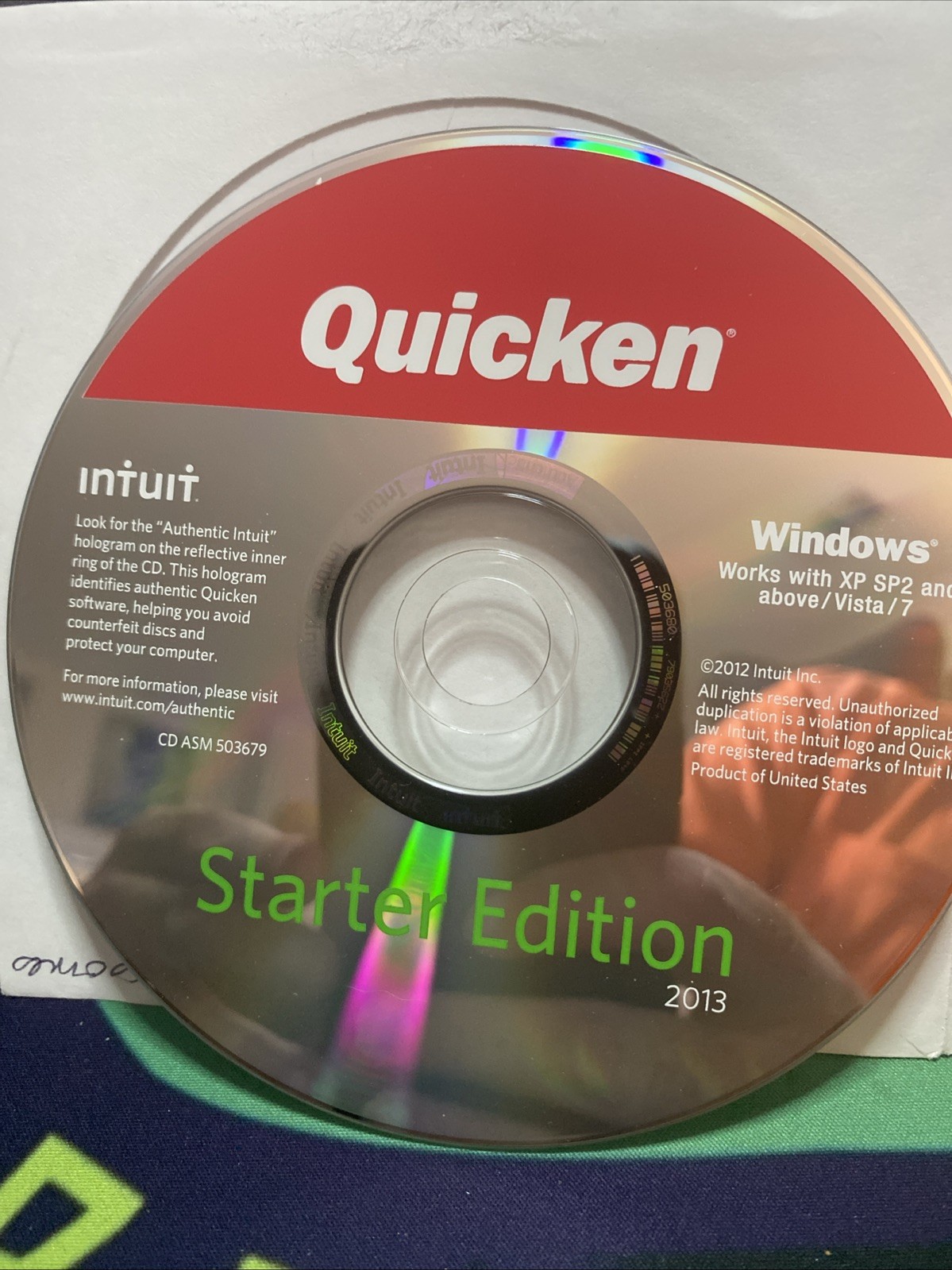 Intuit Quicken 2013 Starter Edition Orginize Your Money For XP SP2 Disc Only C3