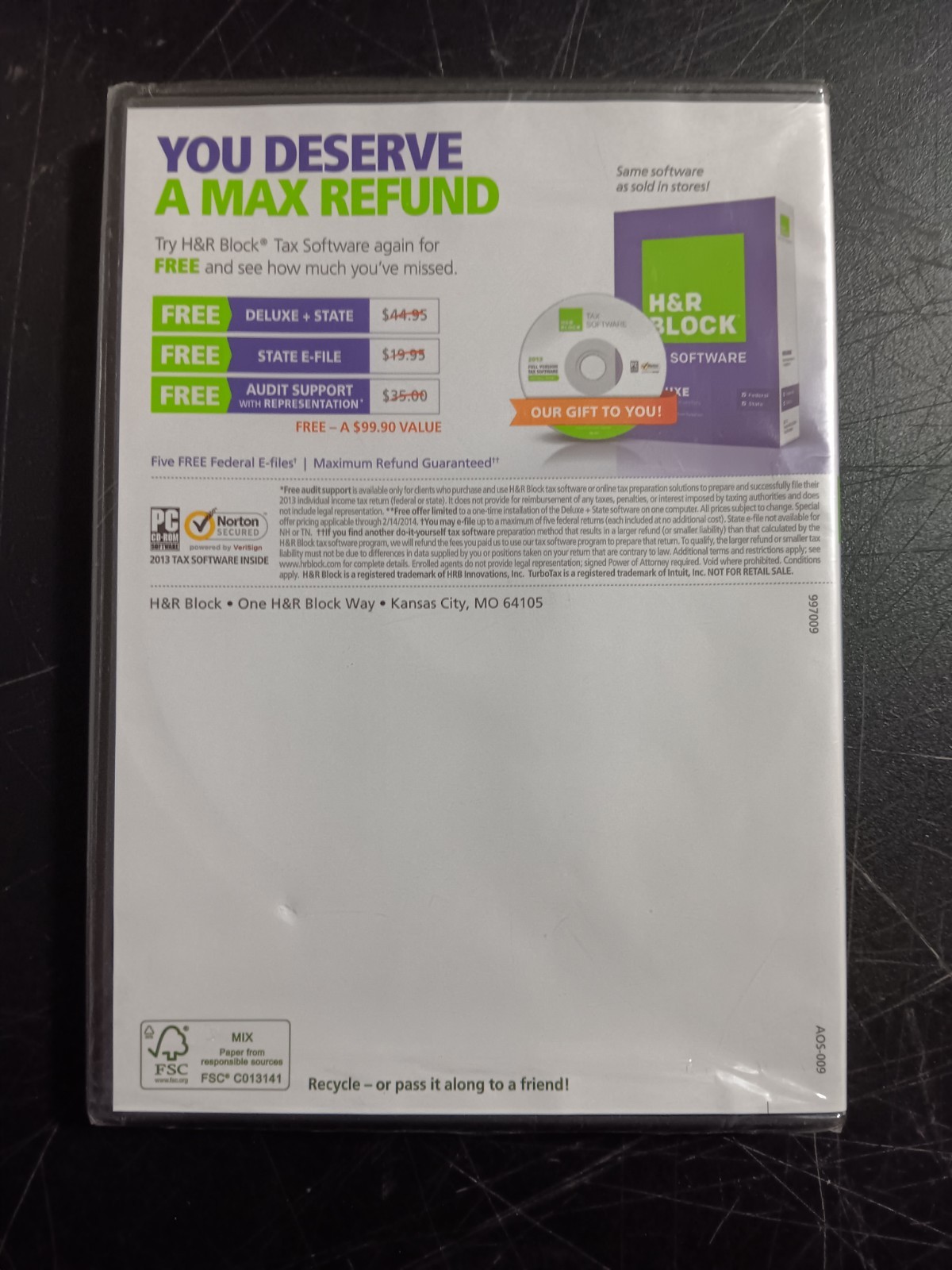 H & R Block Tax Software 2013 Tax Year Factory Sealed