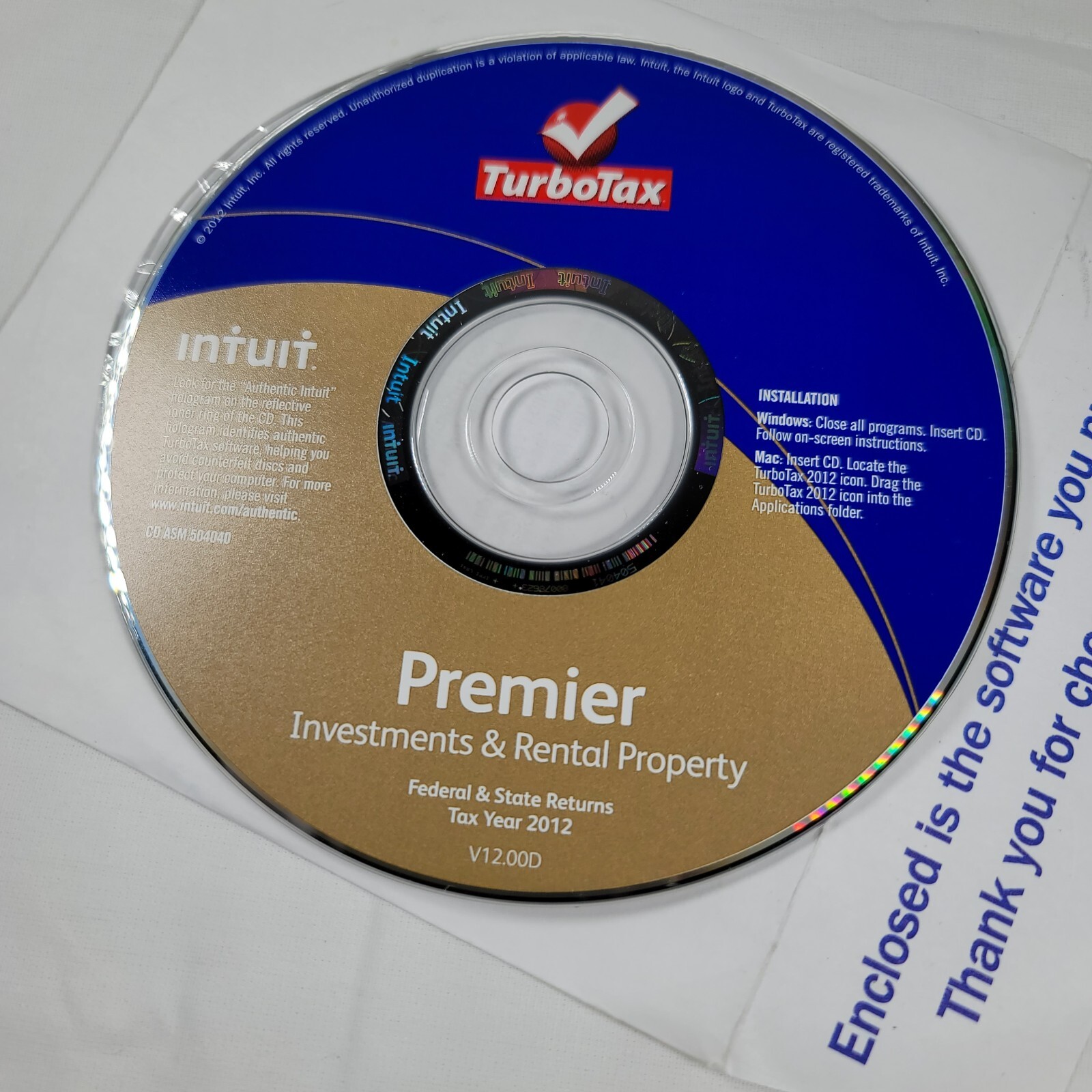 2012 TurboTax Premier, Investment And Rental Property. Fed and State. Intuit