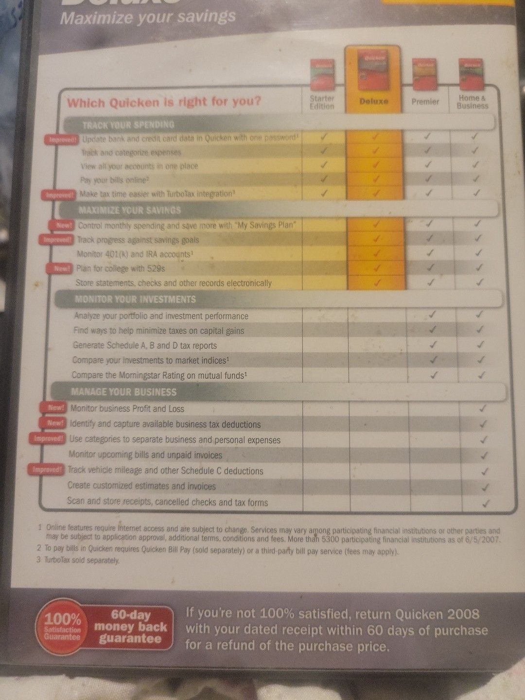 Intuit Quicken Deluxe 2008 For Windows ’00/’03/XP/Vista NOT for Win 10/11