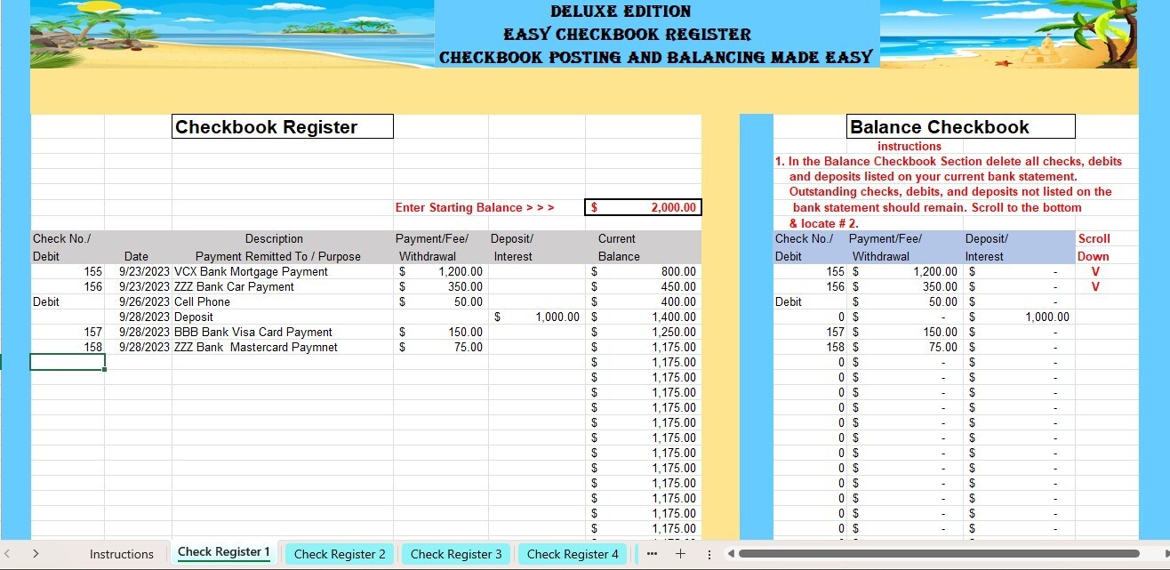 Checkbook Register Excel Spreadsheet, For PC or Android + FREE Budget Template