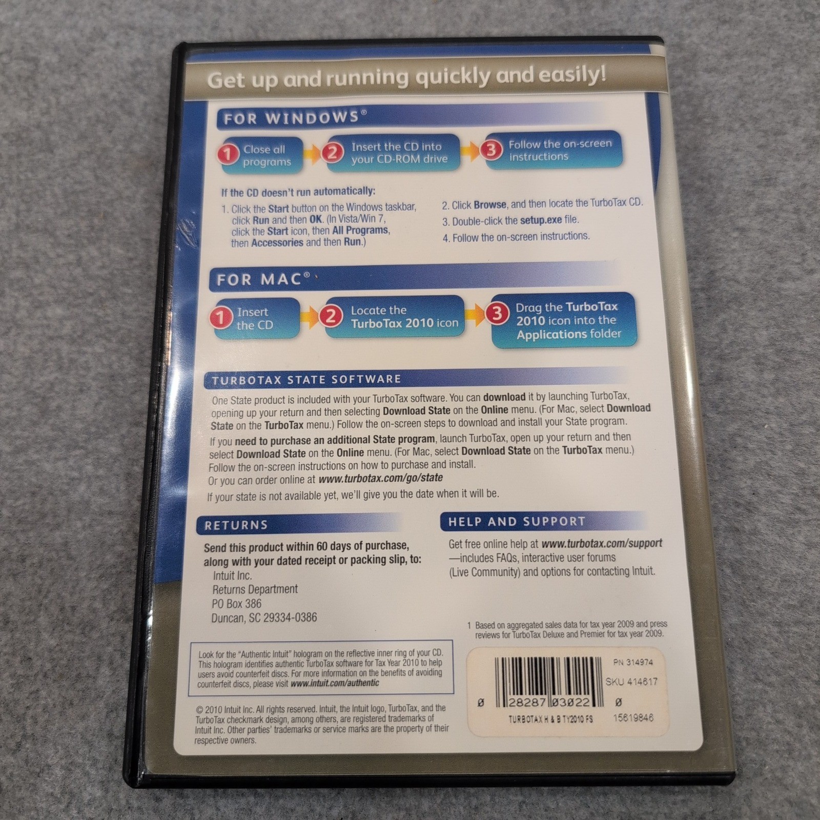 TurboTax Home & Business Federal State Returns Personal Business 2010 Software