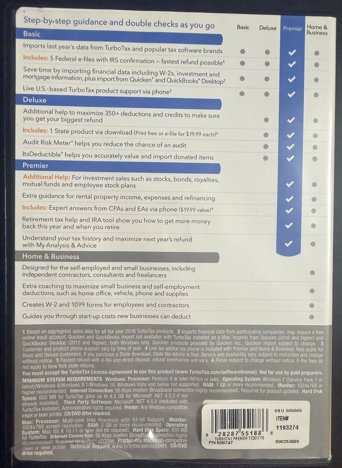 USED TurboTax Premier Federal + State 2017 CD for Windows and Mac