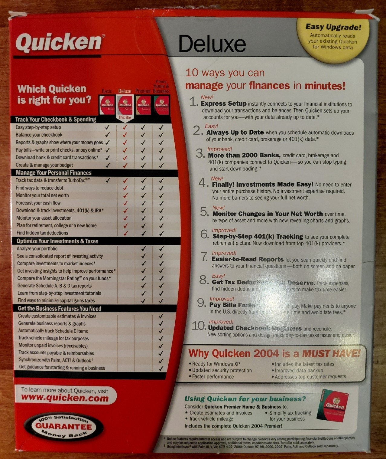 Quicken Deluxe 2004 Box CD for Windows 95/98/2000/ME/XP – Plus 2007 WillMaker